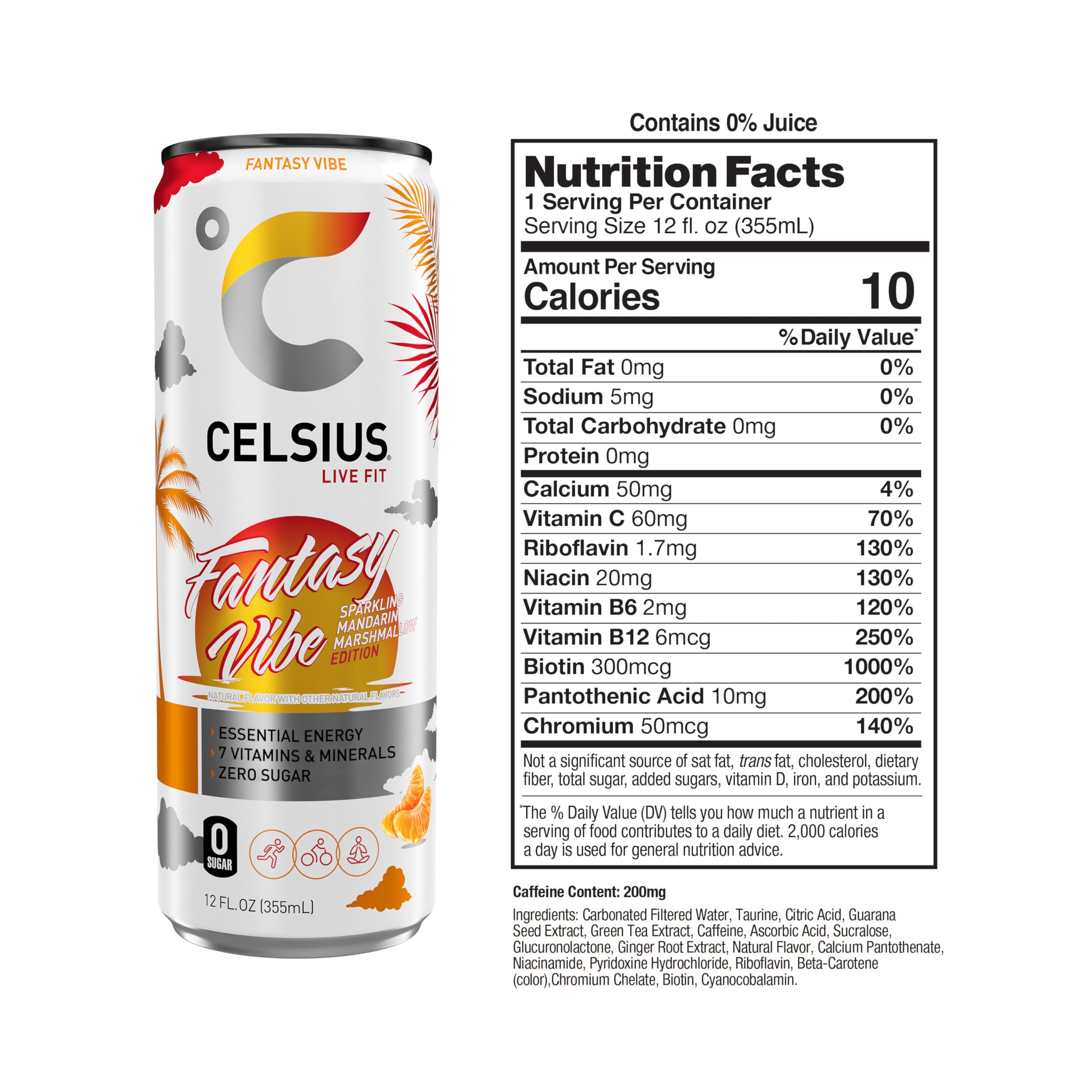 CELSIUS Sparkling Fantasy Vibe, Functional Essential Energy Drink, 12 Fl Oz (Pack of 12) CELSIUS