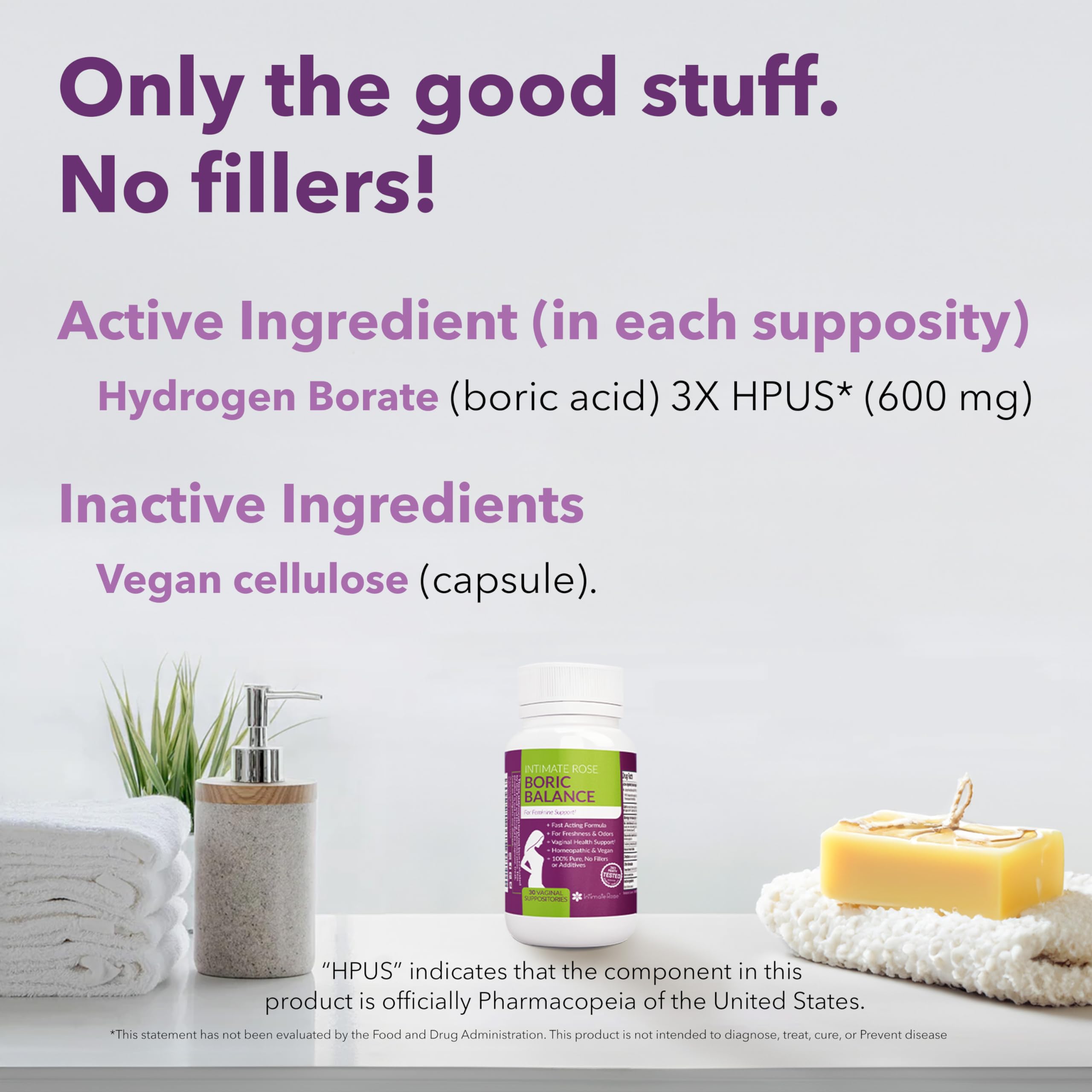 Boric Acid Suppositories - Helps Fight Against BV, Yeast Infections - Manages Odor - Promote pH Balance Intimate Rose