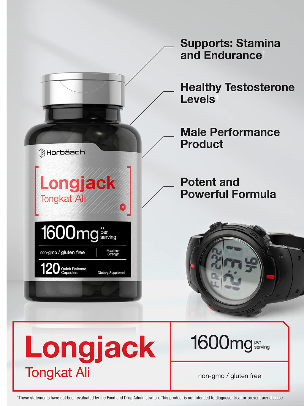 Longjack Tongkat Ali 1600 mg | 120 Capsules | Longifolia Root Extract Powder | Maximum