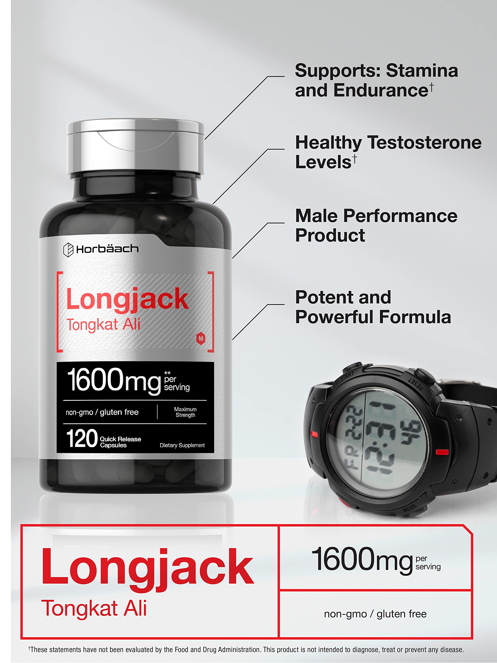 Longjack Tongkat Ali 1600 mg | 120 Capsules | Longifolia Root Extract Powder | Maximum