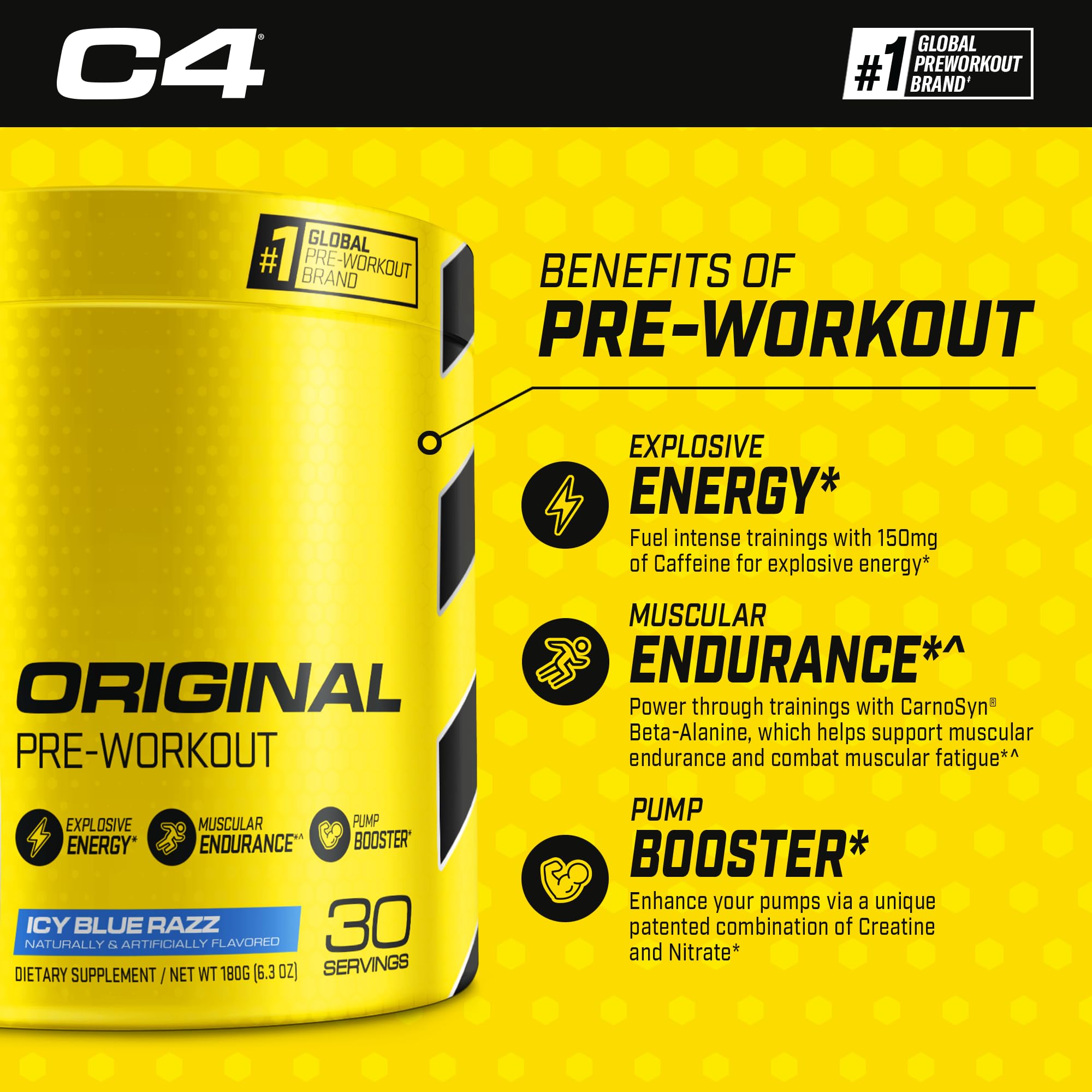 Cellucor Pre Workout & Creatine Bundle, C4 Original Pre Workout Powder, Icy Blue Razz Cellucor