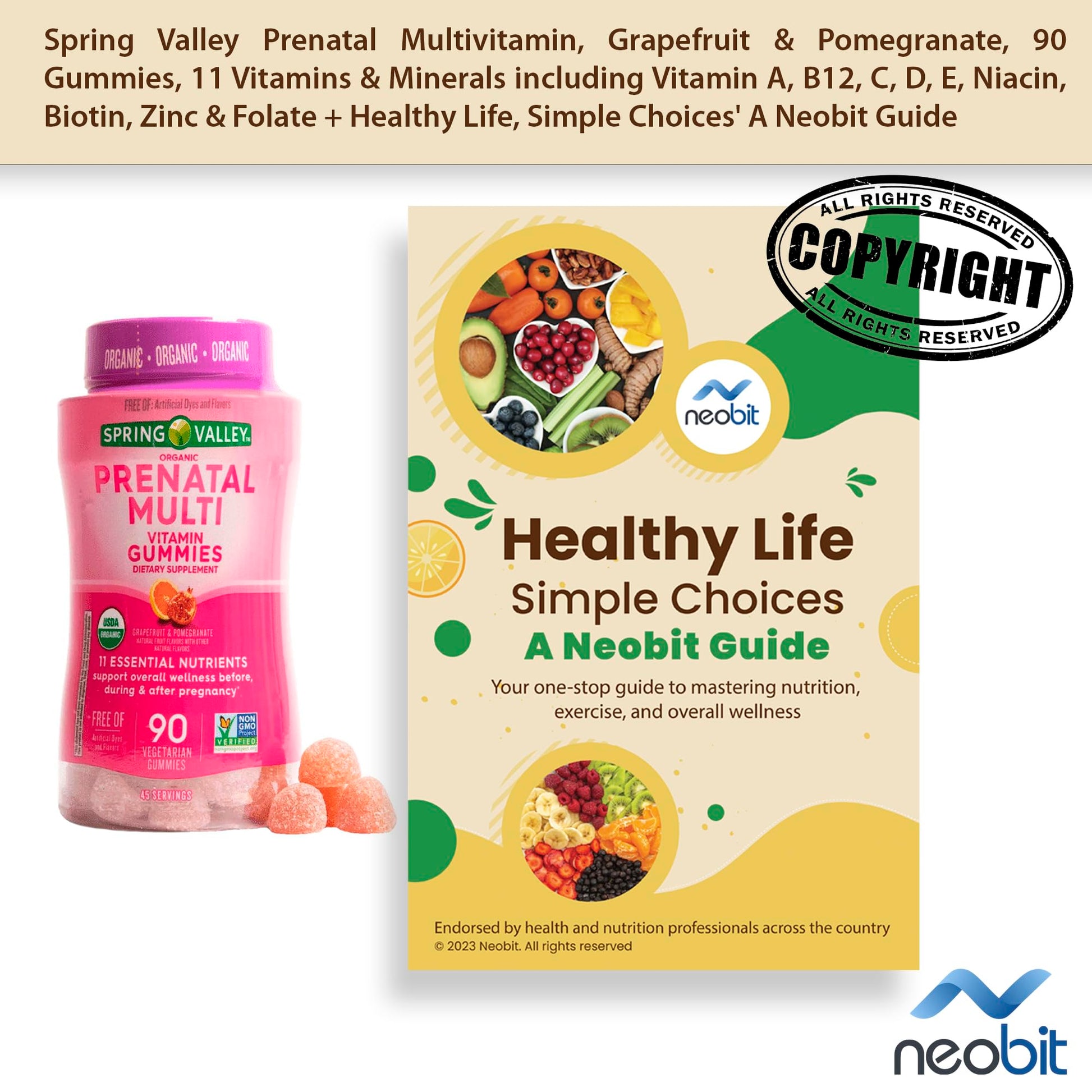 Spring Valley Prenatal Multivitamin, Grapefruit & Pomegranate, 90 Gummies, 11 Vitamins Neobit