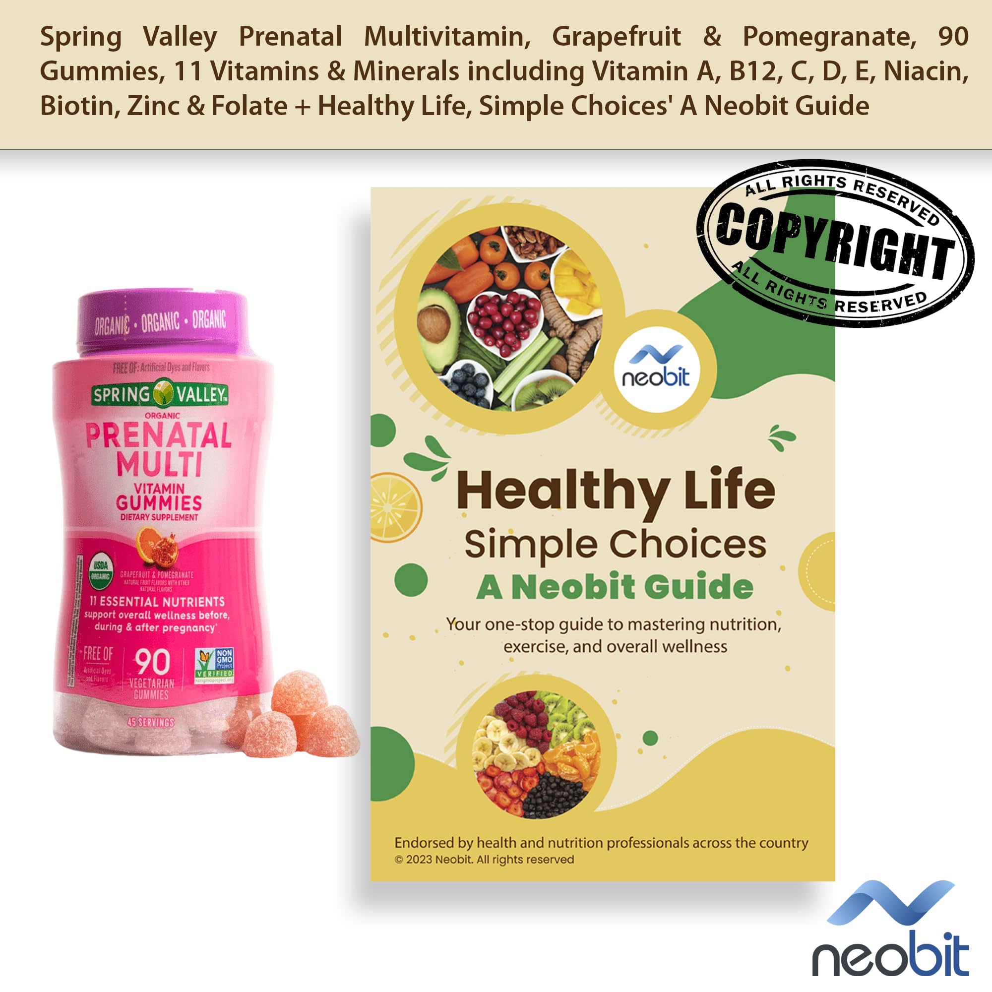 Spring Valley Prenatal Multivitamin, Grapefruit & Pomegranate, 90 Gummies, 11 Vitamins Neobit