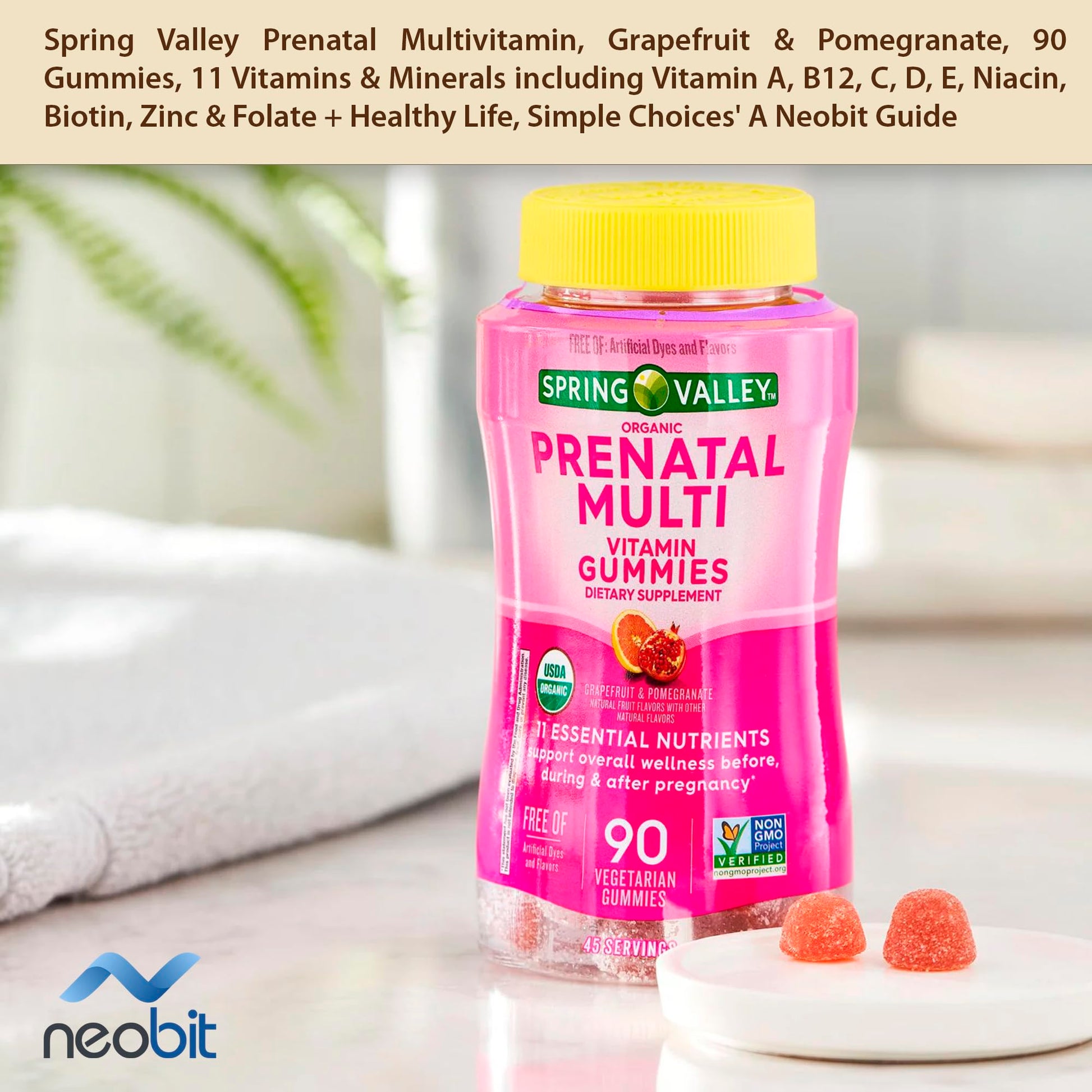 Spring Valley Prenatal Multivitamin, Grapefruit & Pomegranate, 90 Gummies, 11 Vitamins Neobit