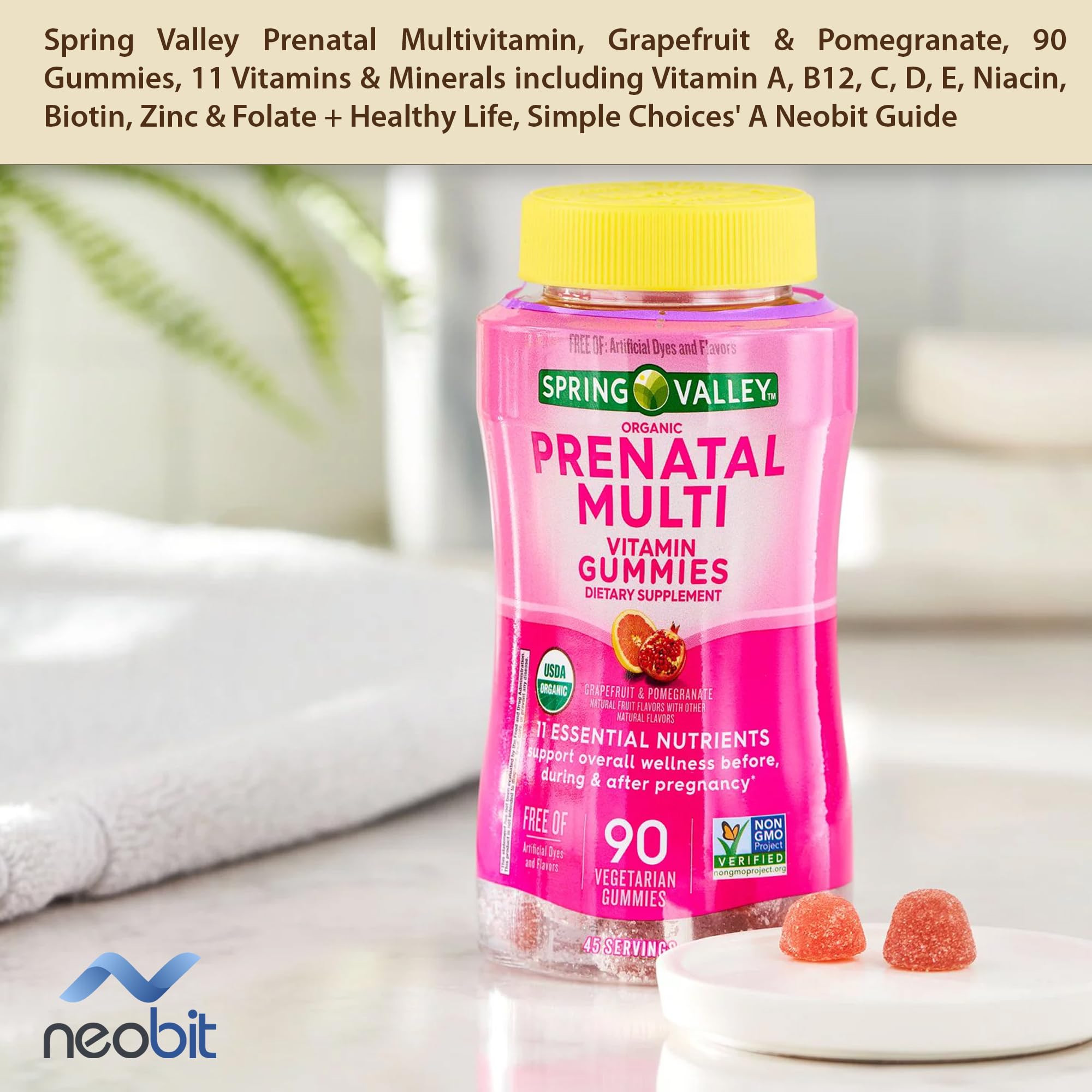 Spring Valley Prenatal Multivitamin, Grapefruit & Pomegranate, 90 Gummies, 11 Vitamins Neobit