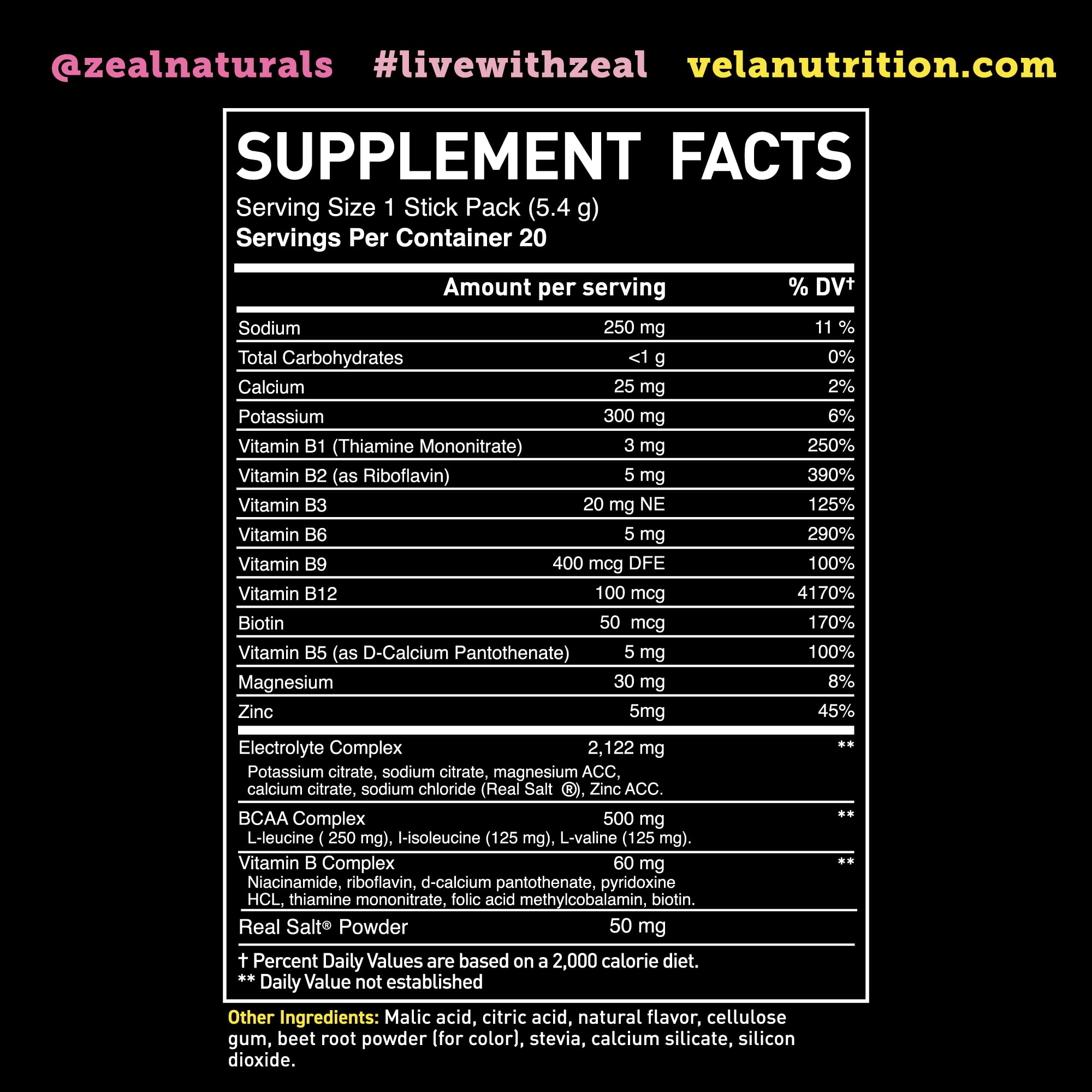 Enhanced Powder Stick Packs (Lemon Berry - 20 Packets) Sugar Free + BCAA B-Vitamins Zeal Naturals