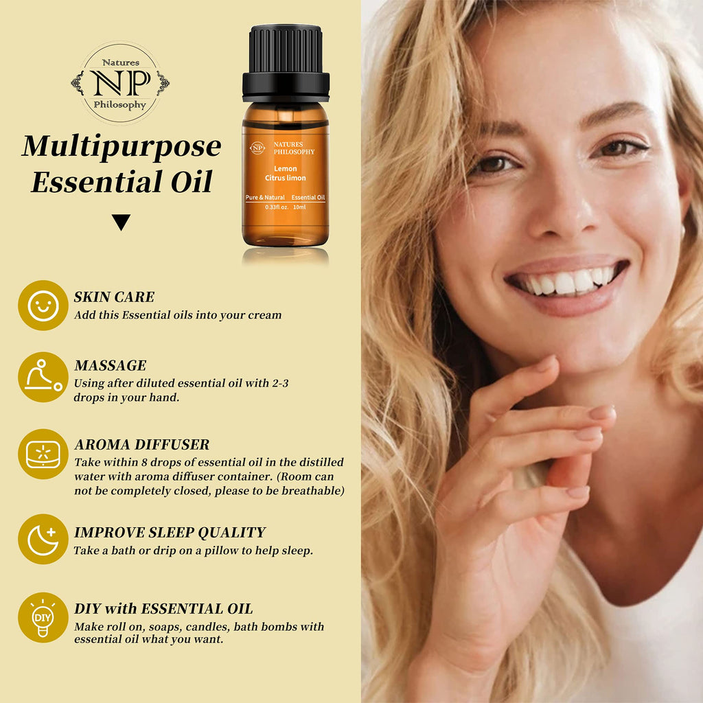 Lemon Essential Oil,100% Pure Organic Essential Oils for Aromatherapy, Diffuser, Massage, Soap Making