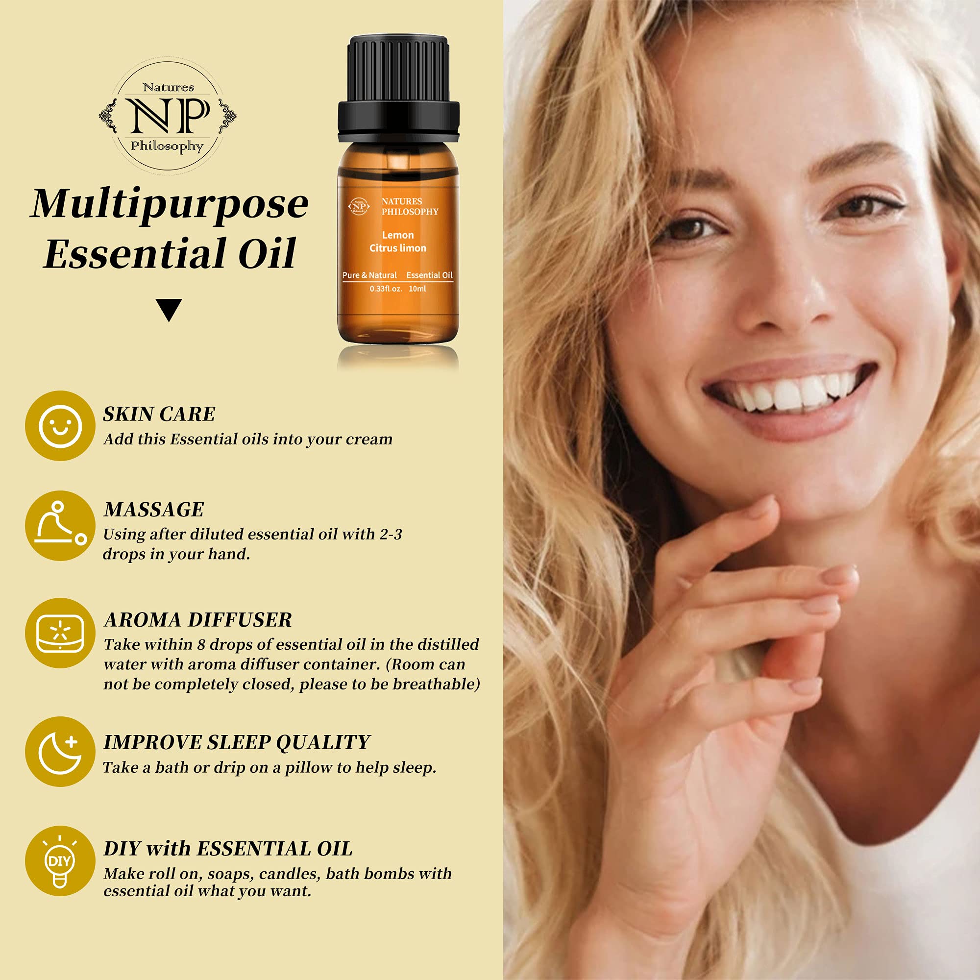 Lemon Essential Oil,100% Pure Organic Essential Oils for Aromatherapy, Diffuser, Massage, Soap Making NP NATURES PHILOSOPHY