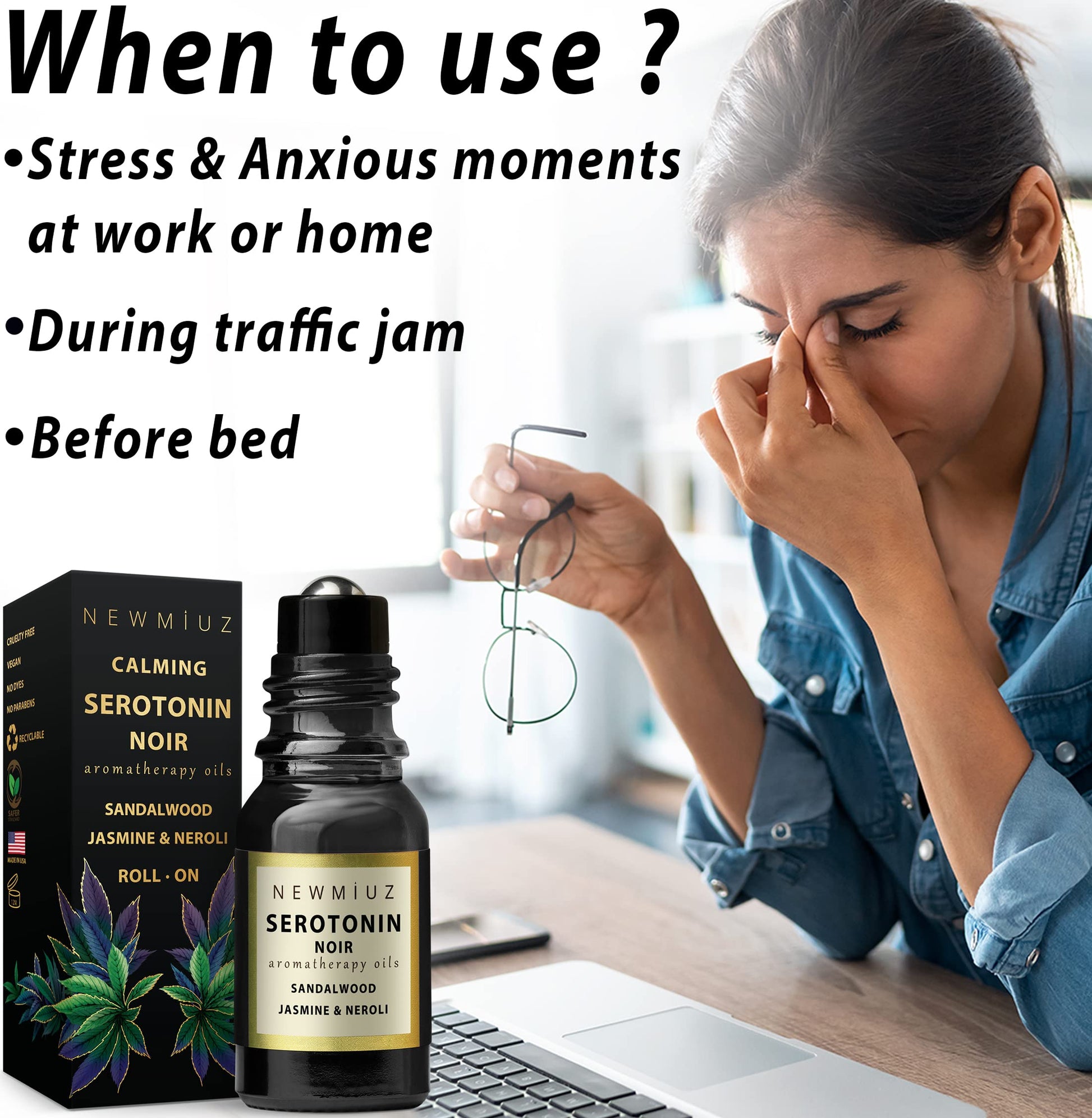 Calm Roll on Essential Oil Stress Relief Sandalwood Jasmine Destress Relaxation Calming Rolle New Miuz