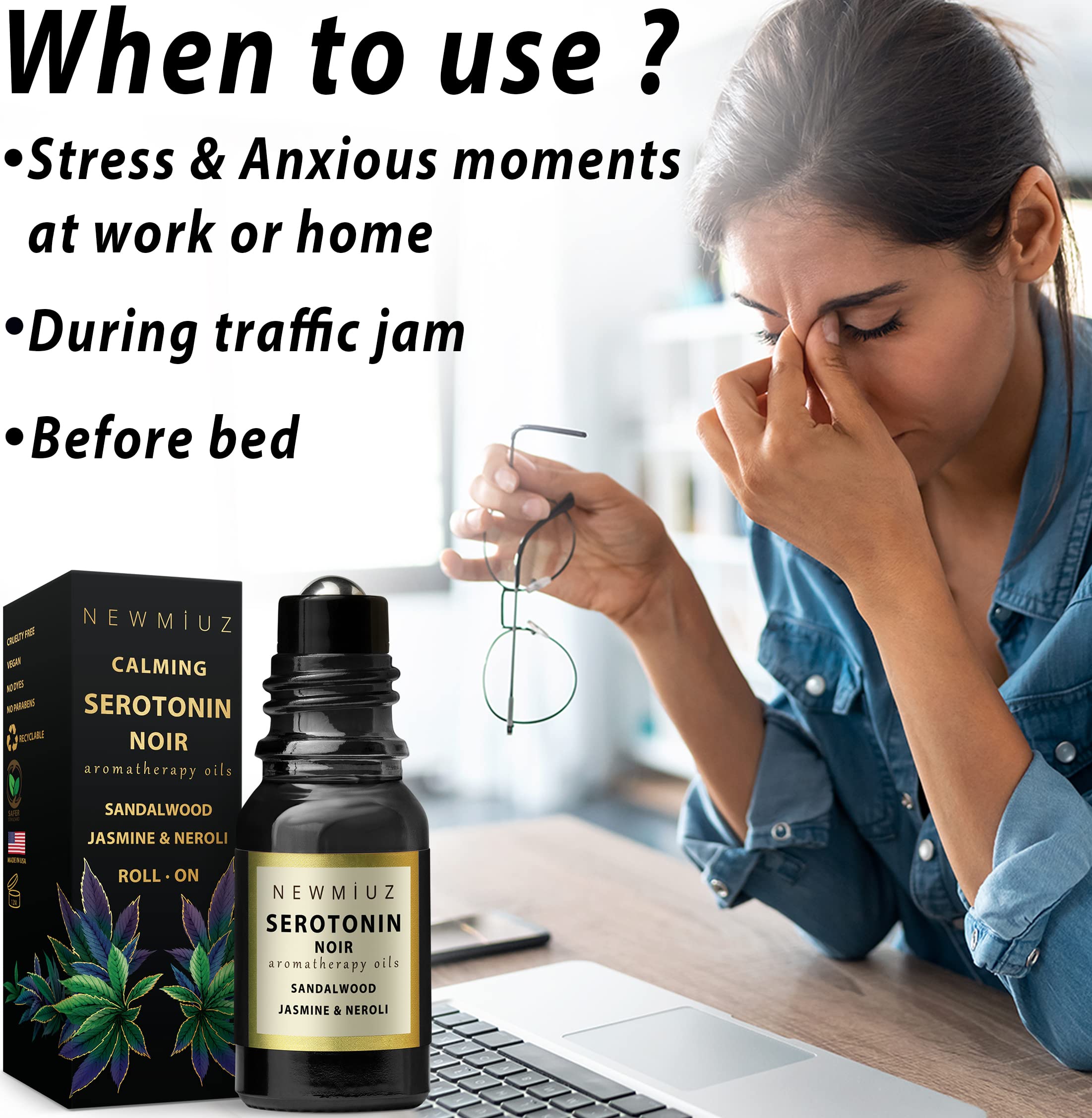 Calm Roll on Essential Oil Stress Relief Sandalwood Jasmine Destress Relaxation Calming Rolle New Miuz