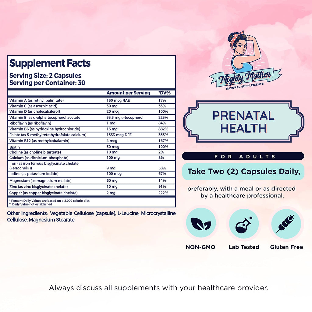 Mighty Mother Conception Fertility Prenatal Vitamins with, Iron, Folic Acid, Zinc, Biotin, Vitamin C