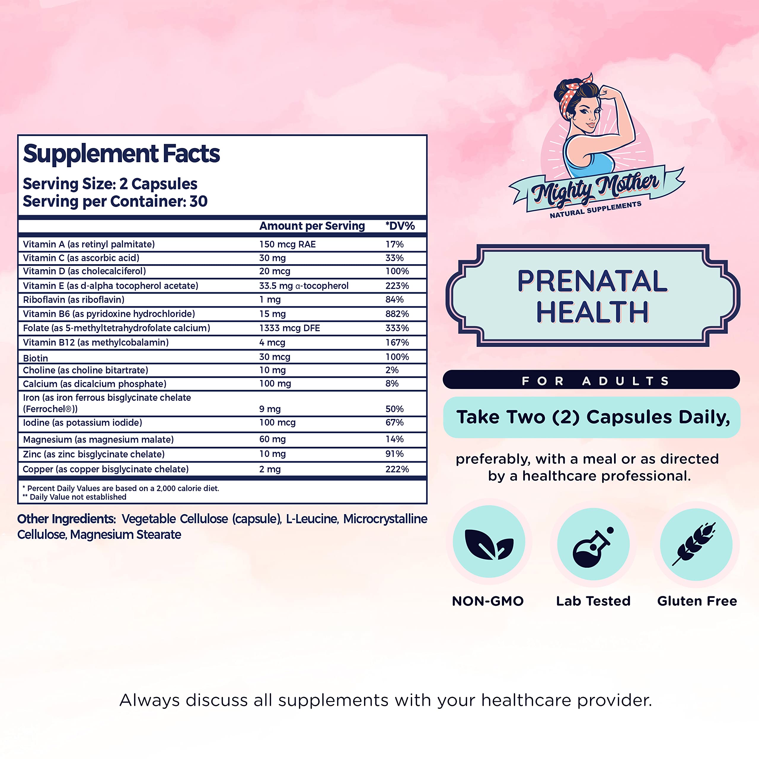 Mighty Mother Conception Fertility Prenatal Vitamins with, Iron, Folic Acid, Zinc, Biotin, Vitamin C