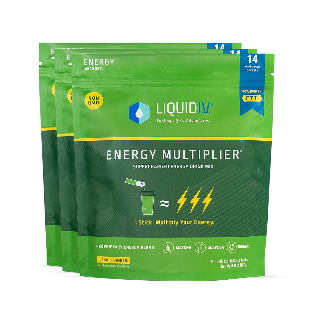 Liquid I.V. Hydration + Energy Multiplier - Lemon Ginger - Hydration Powder Packets 