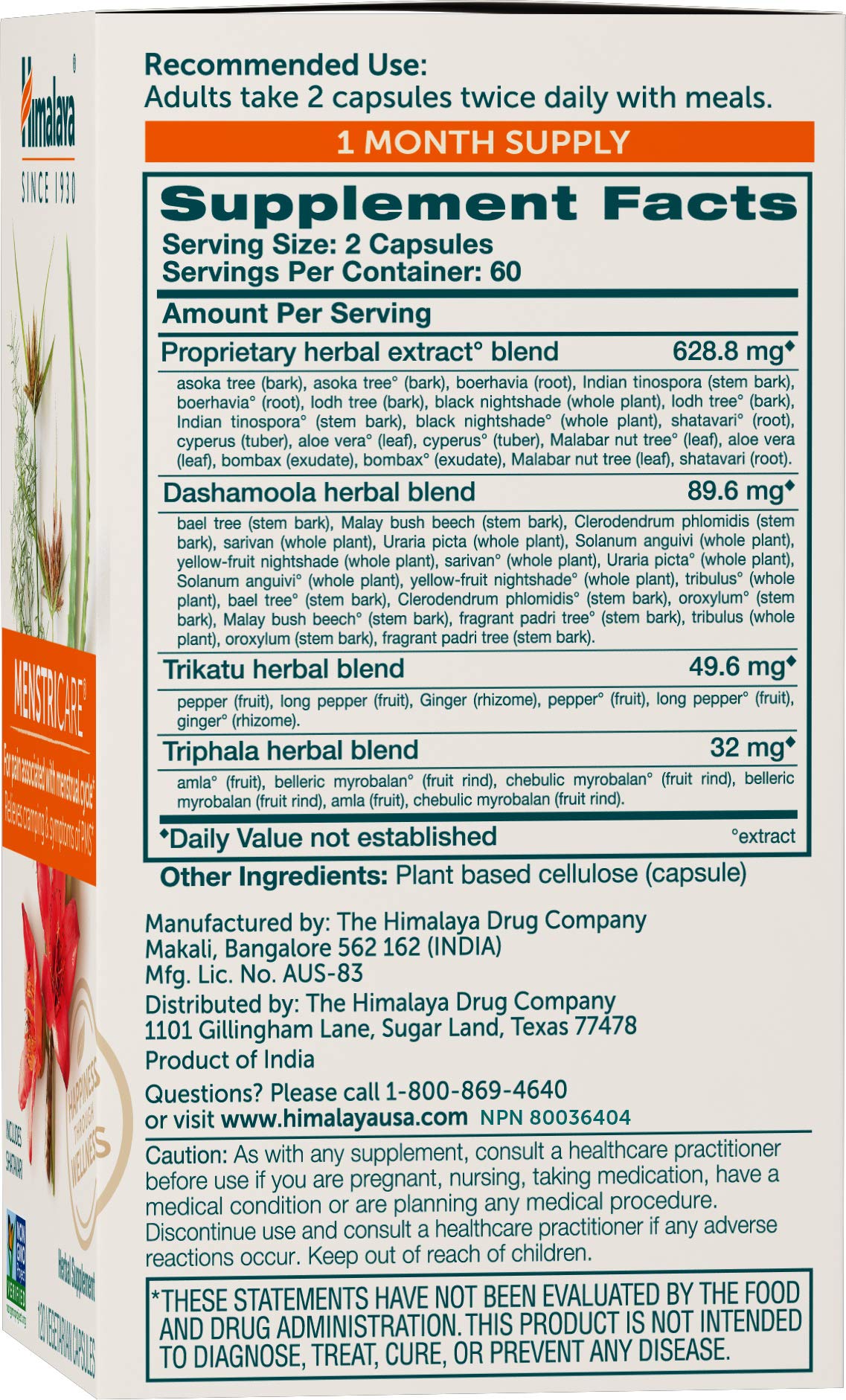 Himalaya MenstriCare for PMS, Menstrual Cramp Relief, Womens Health & Balanced Hormone Support Himalaya Herbal Healthcare