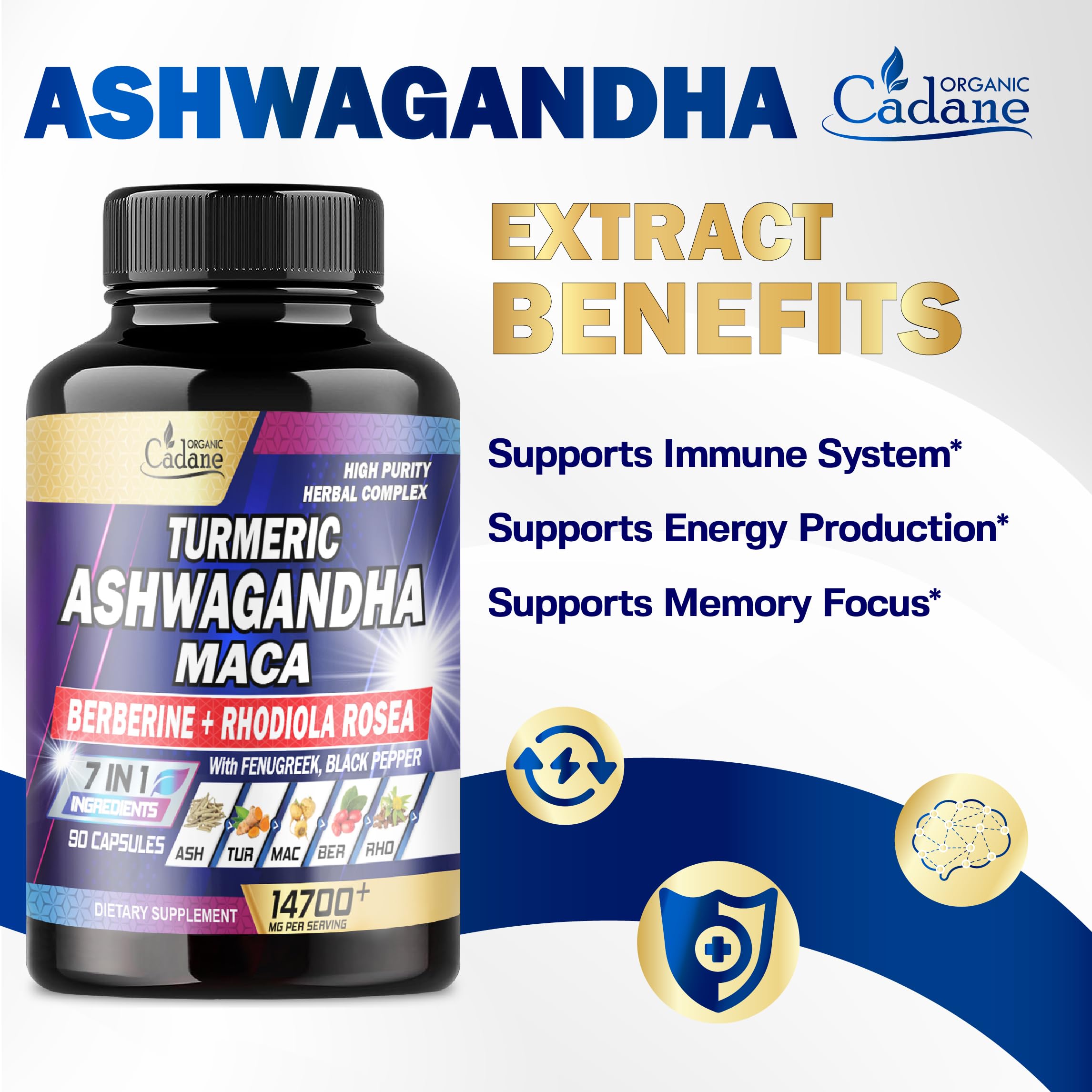 Ashwagandha Supplements 14700mg - Memory, Immune System & Strength Support Organic Cadane