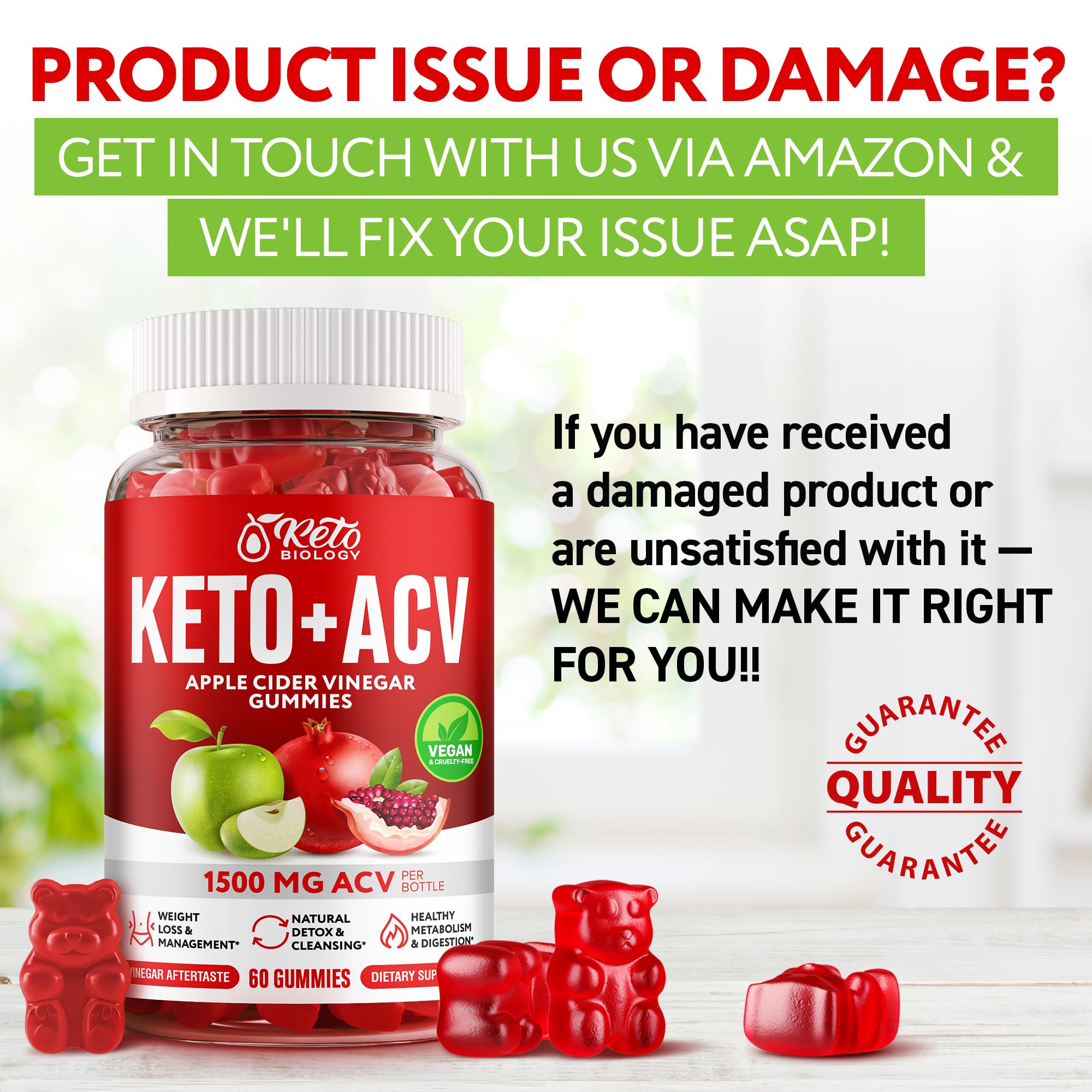 Keto ACV Gummies 1500 mg - ACV Keto Gummies for Weight Loss & Detox - Vegan Apple