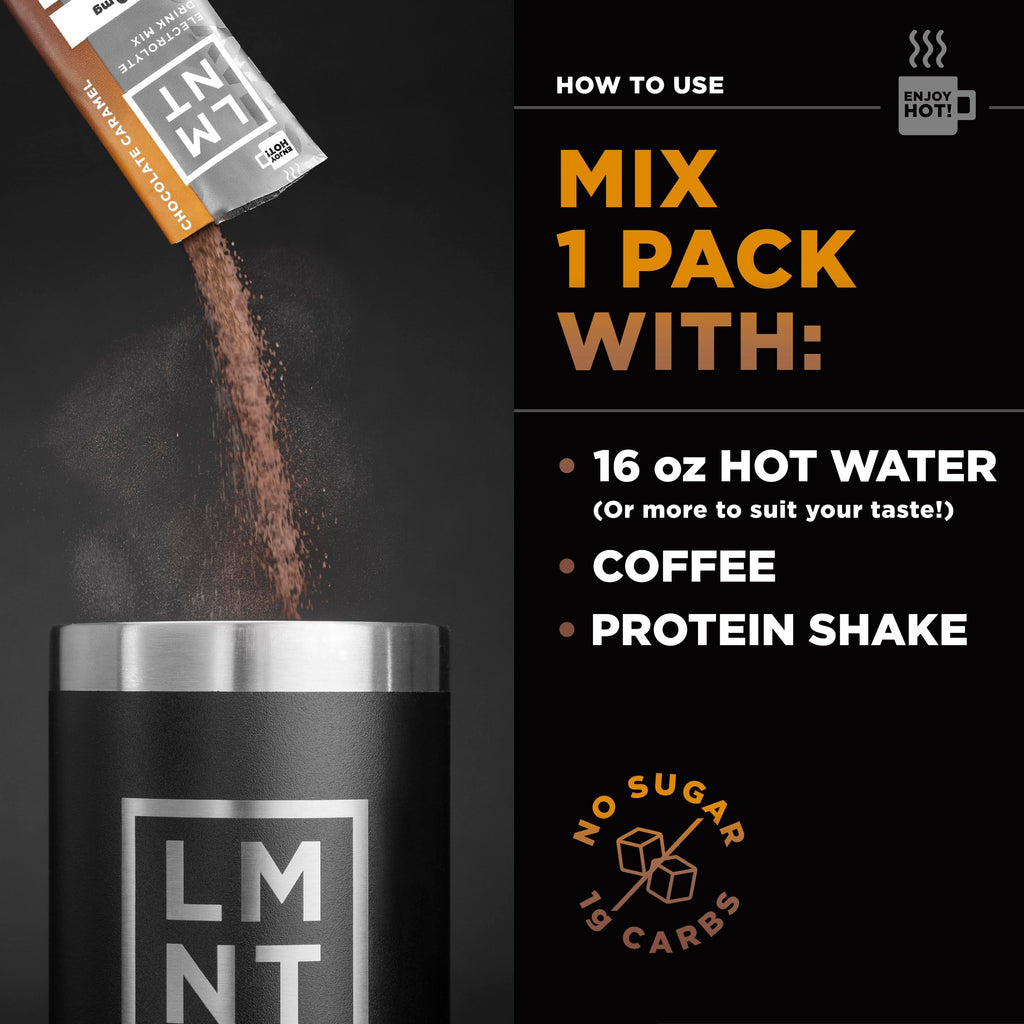 LMNT Hot Chocolate and Coffee Mixer - Chocolate Caramel Salt Electrolytes | No Sugar