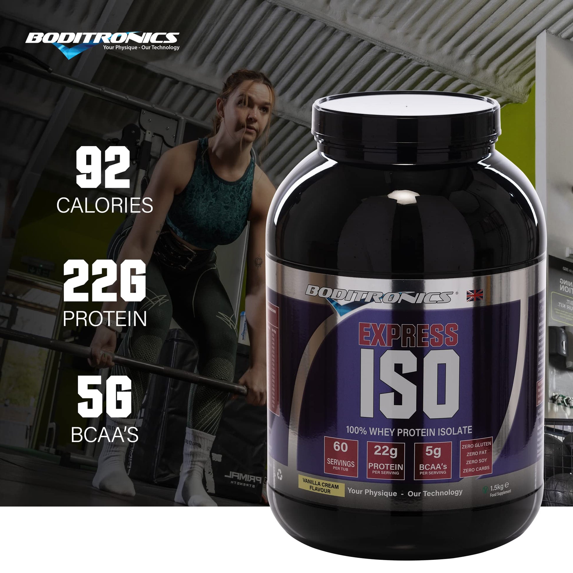 Boditronics 1.5 kg Iso Express Whey 100% Whey Isolate Protein Powder with Occurring Amino Acid Boditronics