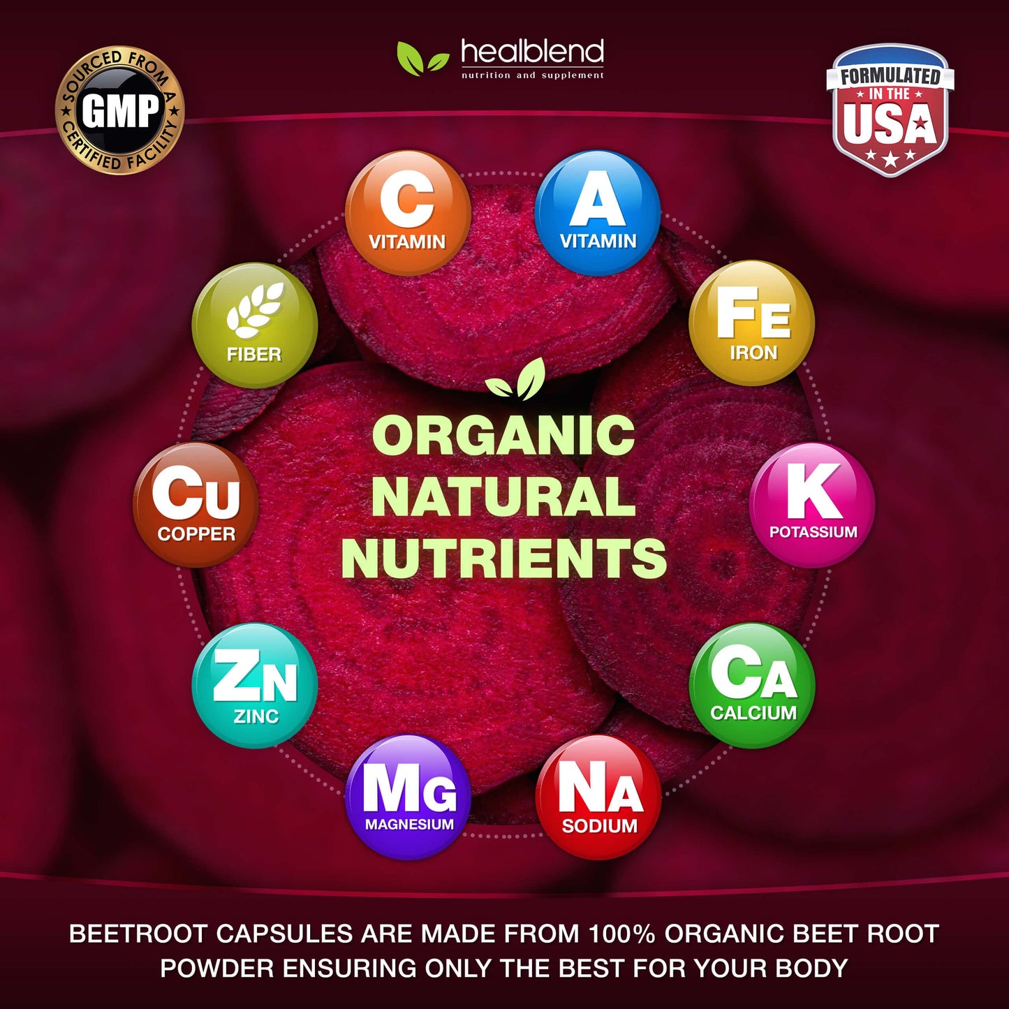 healblend Organic Nitric Oxide Beet Root Capsules 1300mg - Support Immune System, Nitric Oxide Booster - 120 Count