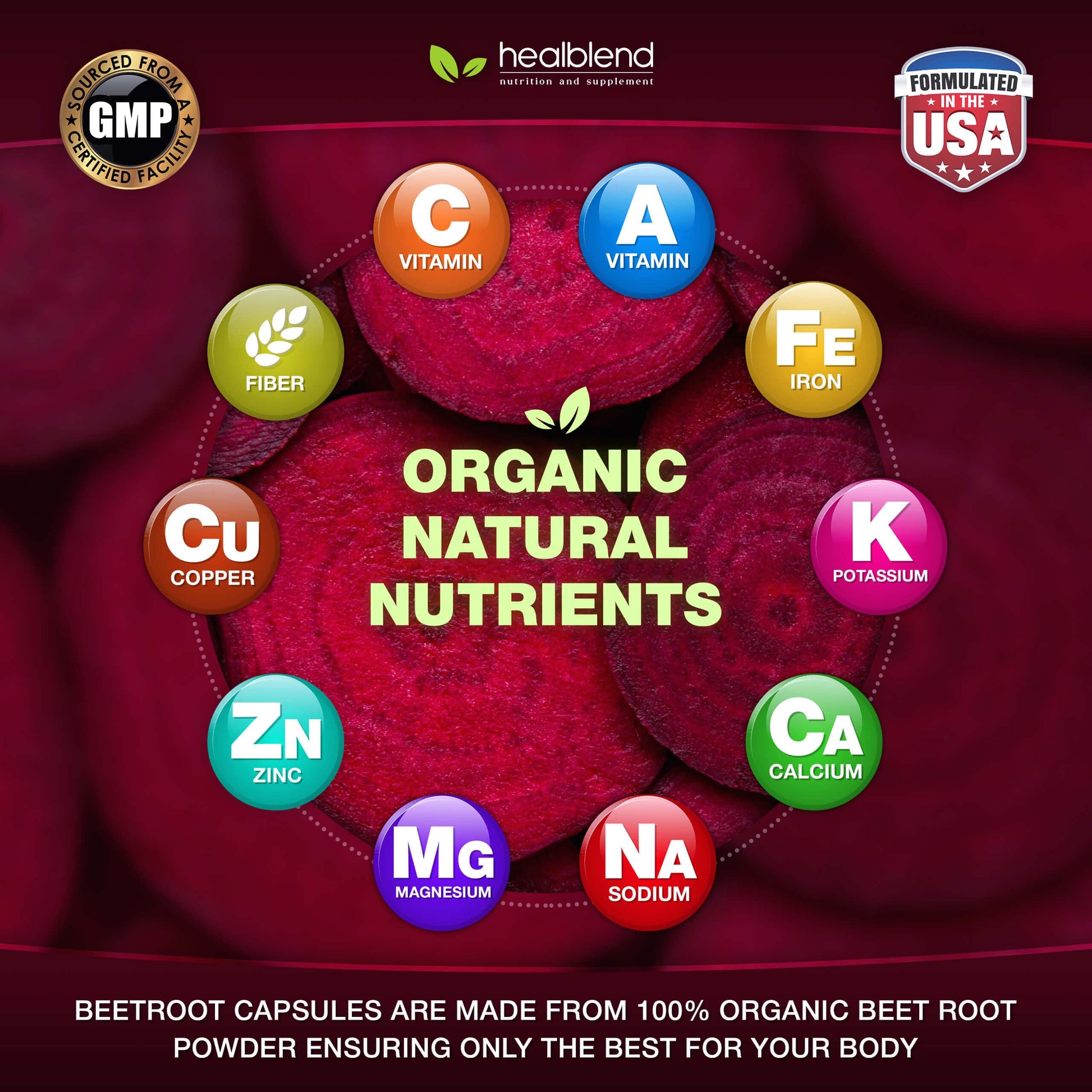 healblend Organic Nitric Oxide Beet Root Capsules 1300mg - Support Immune System, Nitric Oxide Booster - 120 Count
