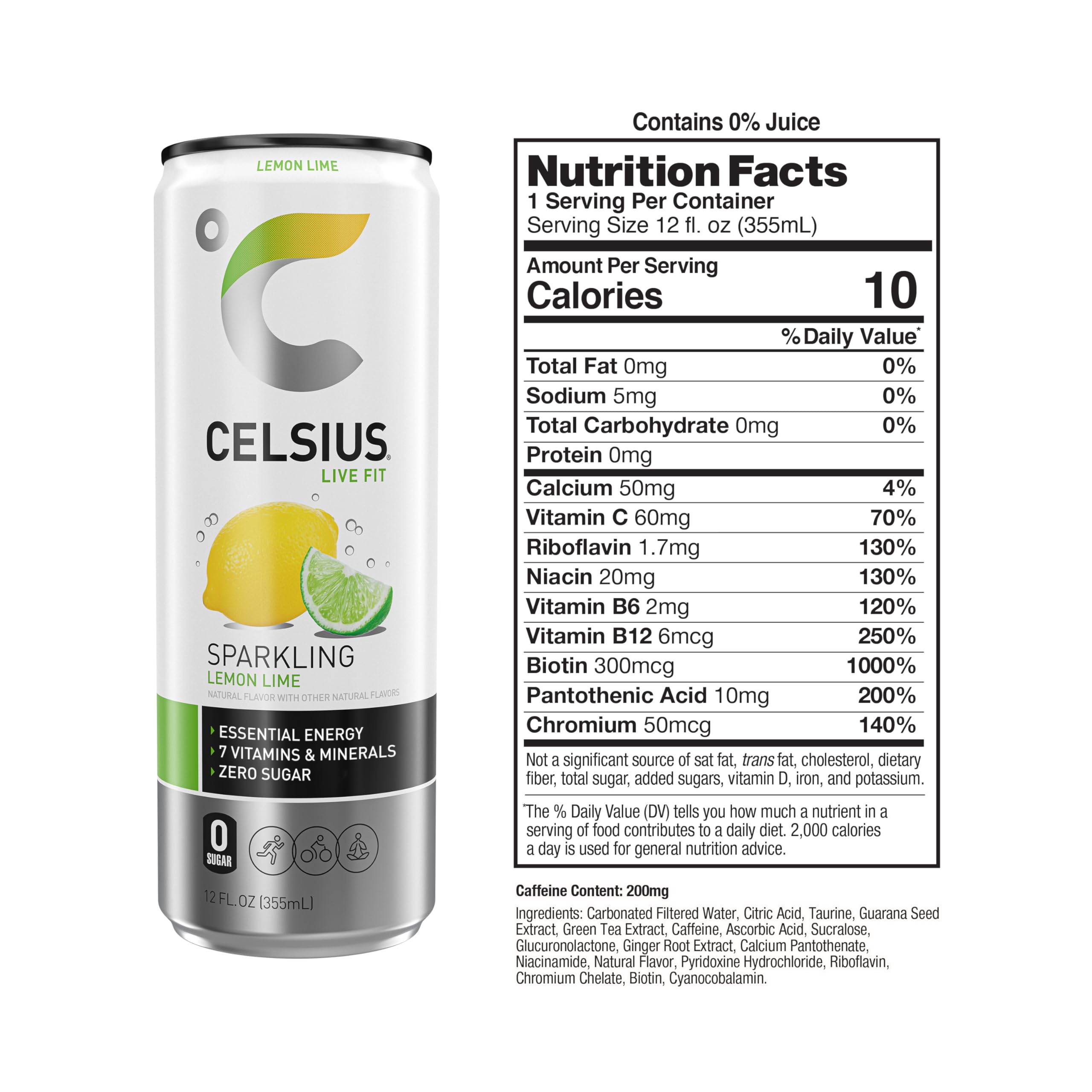 CELSIUS Sparkling Lemon Lime, Functional Essential Energy Drink, 12 Fl Oz (Pack of 12) CELSIUS