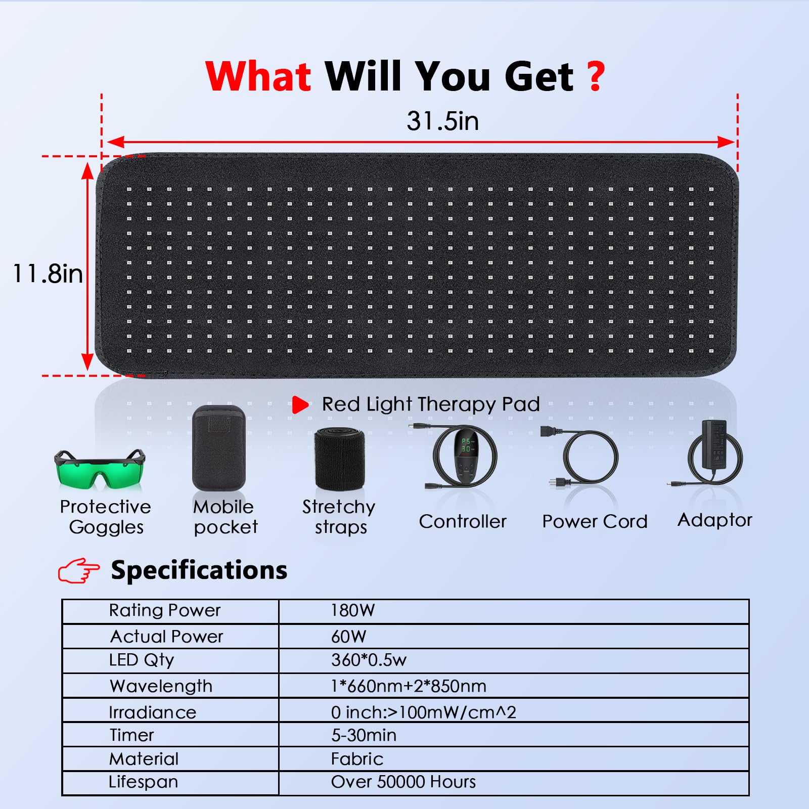 RUISQM Red Light Therapy Mat for Body - 360 LEDs Large Red & Infrared Light Therapy Pad Blanket RUISQM