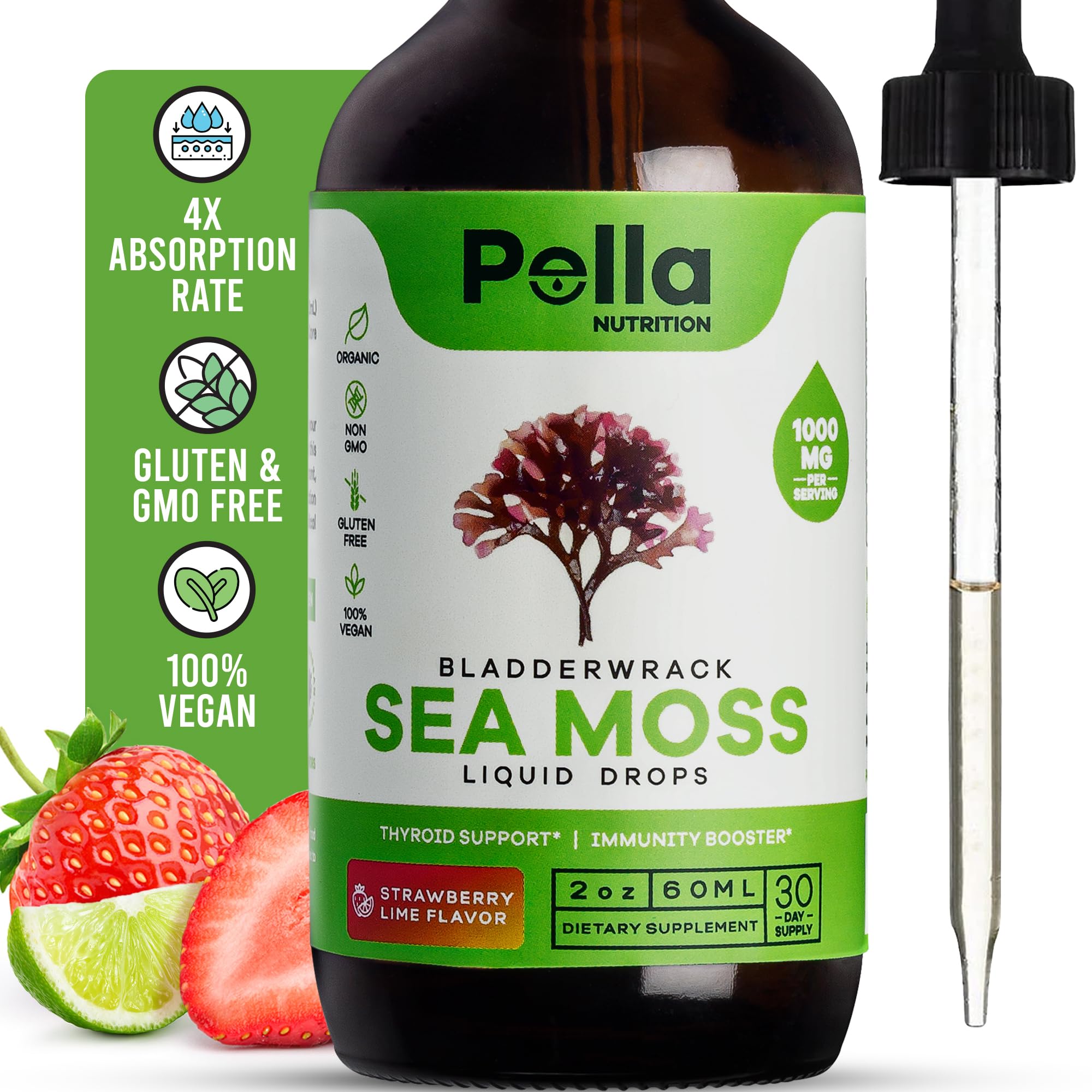 Pella Nutrition Organic Sea Moss Liquid Extract - 1000mg Irish Sea Moss, 4X Stronger Than