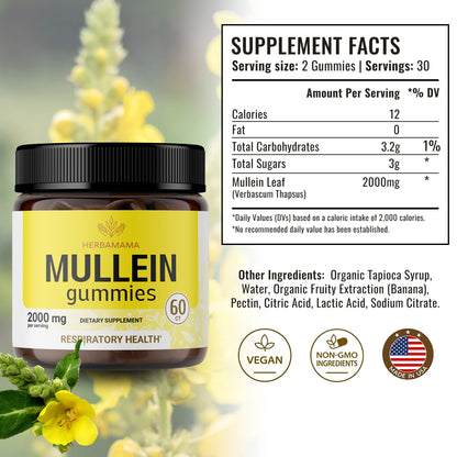 HERBAMAMA Mullein Gummies - Mullein Leaf Dietary Supplement for Respiratory