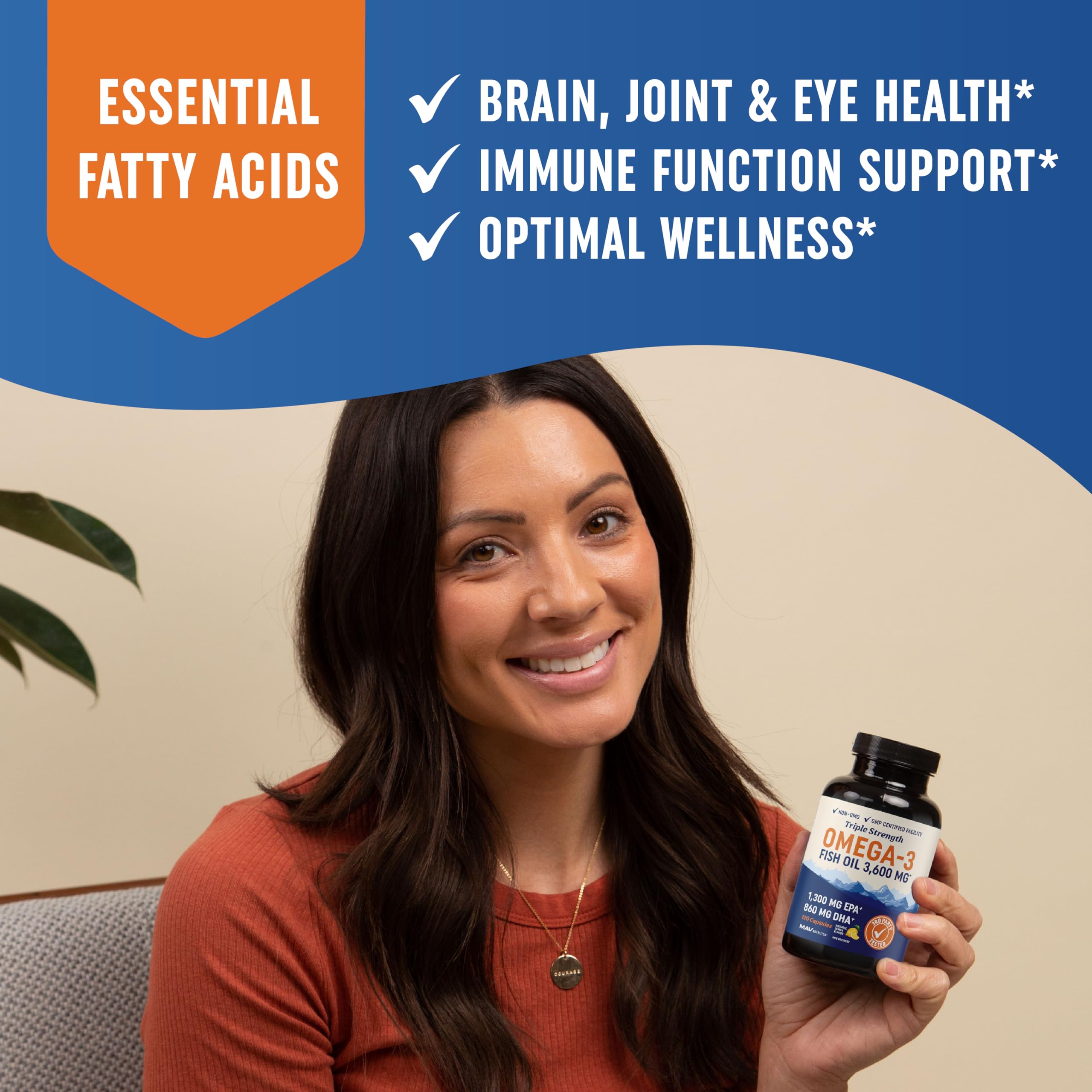 Triple Strength Omega 3 Fish Oil | 3600 mg EPA & DHA | Over 2100mg of Omega 3 Fatty MAV NUTRITION