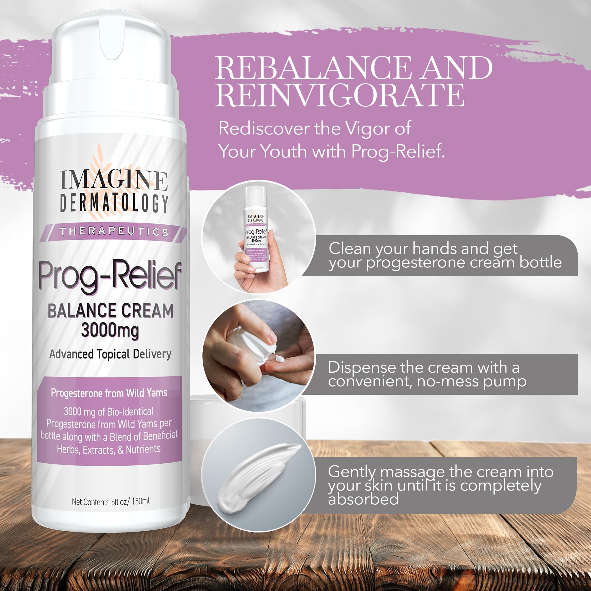 Imagine Dermatology Bio-Identical Progesterone Cream, 50% More - 3000mg, 150 Pump Doses Imagine Dermatology