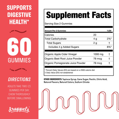 Droppels Apple Cider Vinegar Gummies 1000mg with Beet Root & Pomegranate - ACV Keto