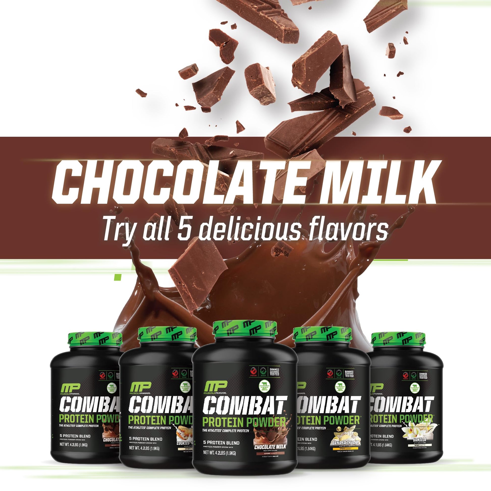 MusclePharm Combat Protein Powder, Chocolate Milk - 4 lb - Gluten Free - 52 Servings Muscle Pharm