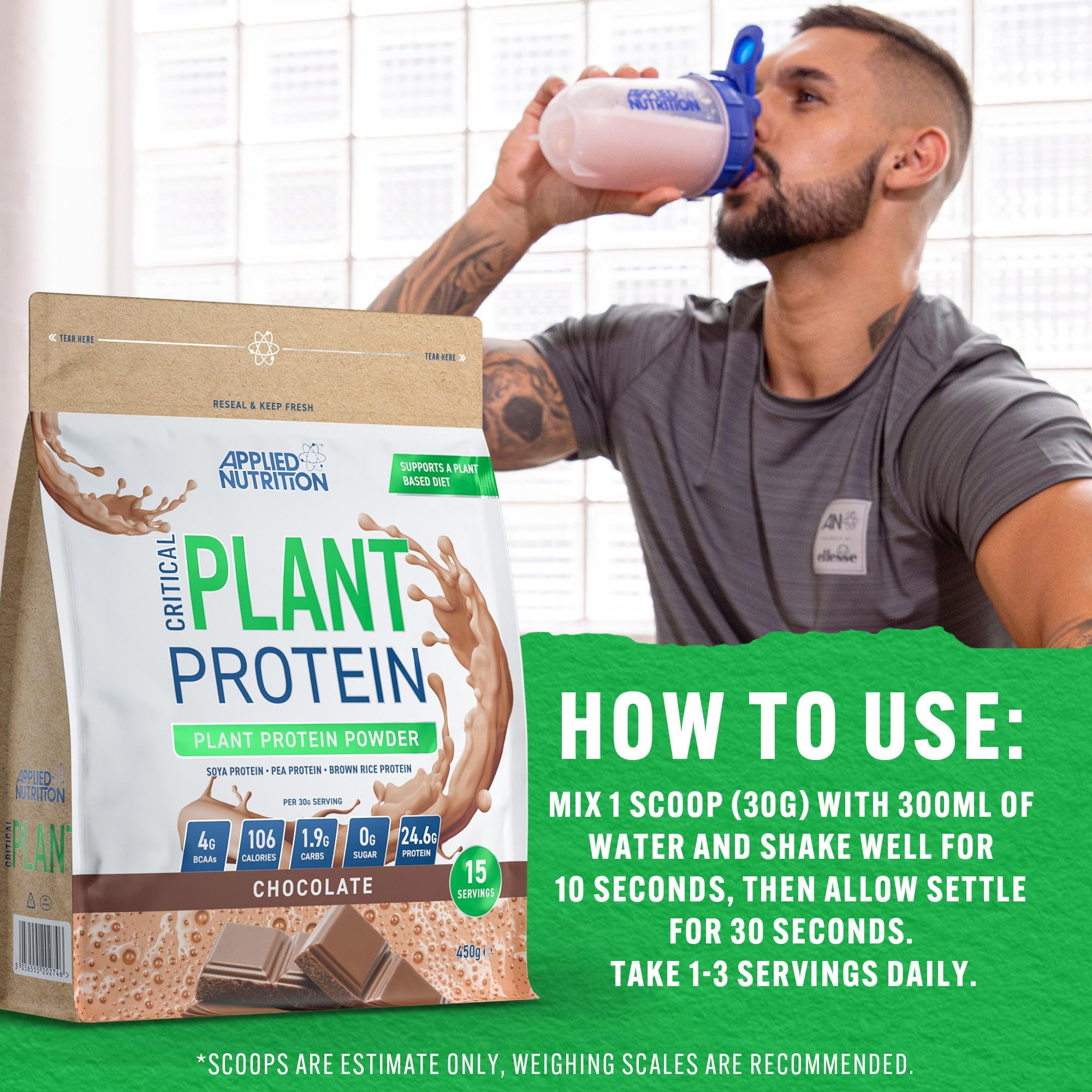Applied Nutrition Plant Protein Powder – Critical Plant Vegan Protein Shake with SOYA, Pea, Brown Rice Proteins Applied Nutrition