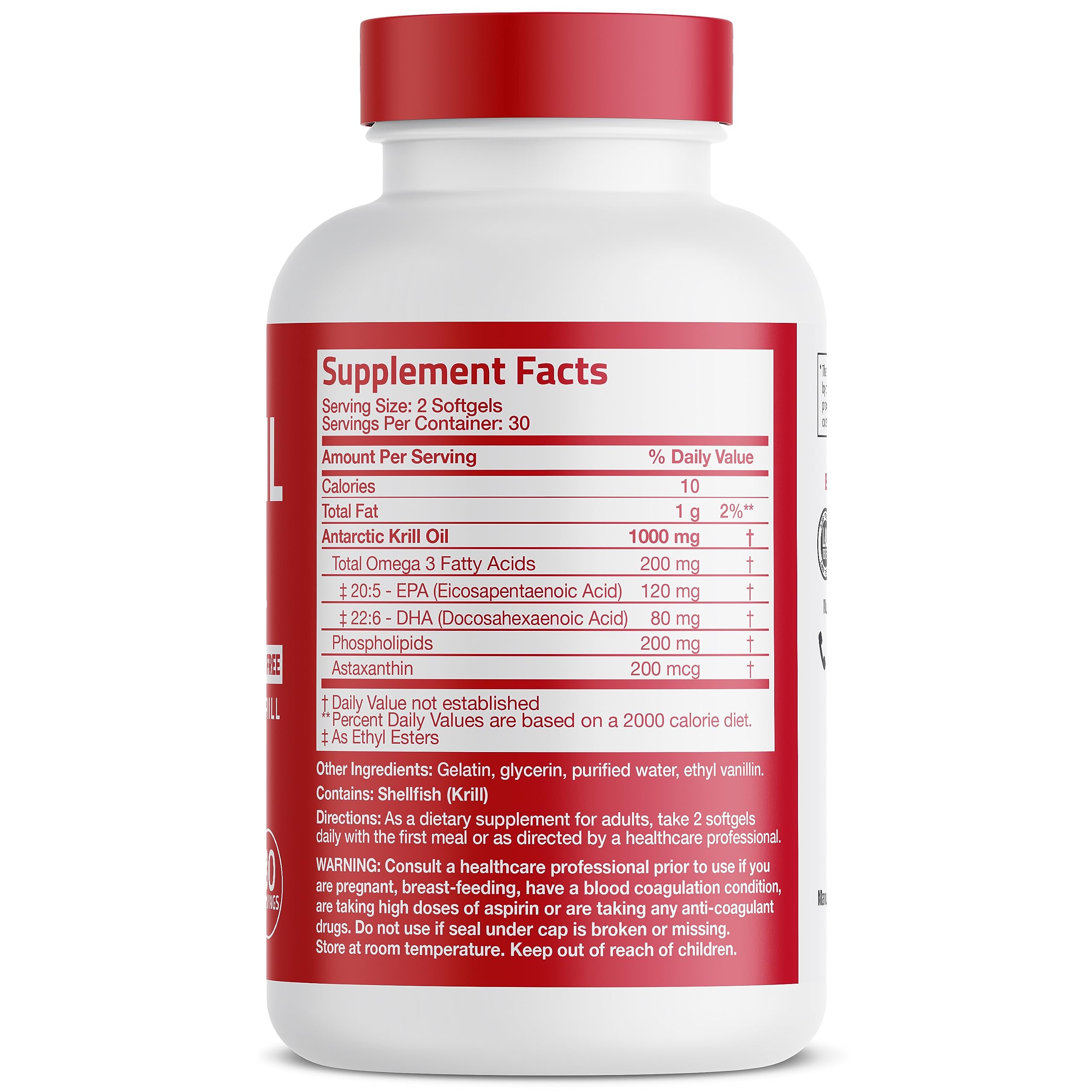 Bronson Antarctic Krill Oil 1000 mg with Omega-3s EPA, DHA, Astaxanthin Bronson