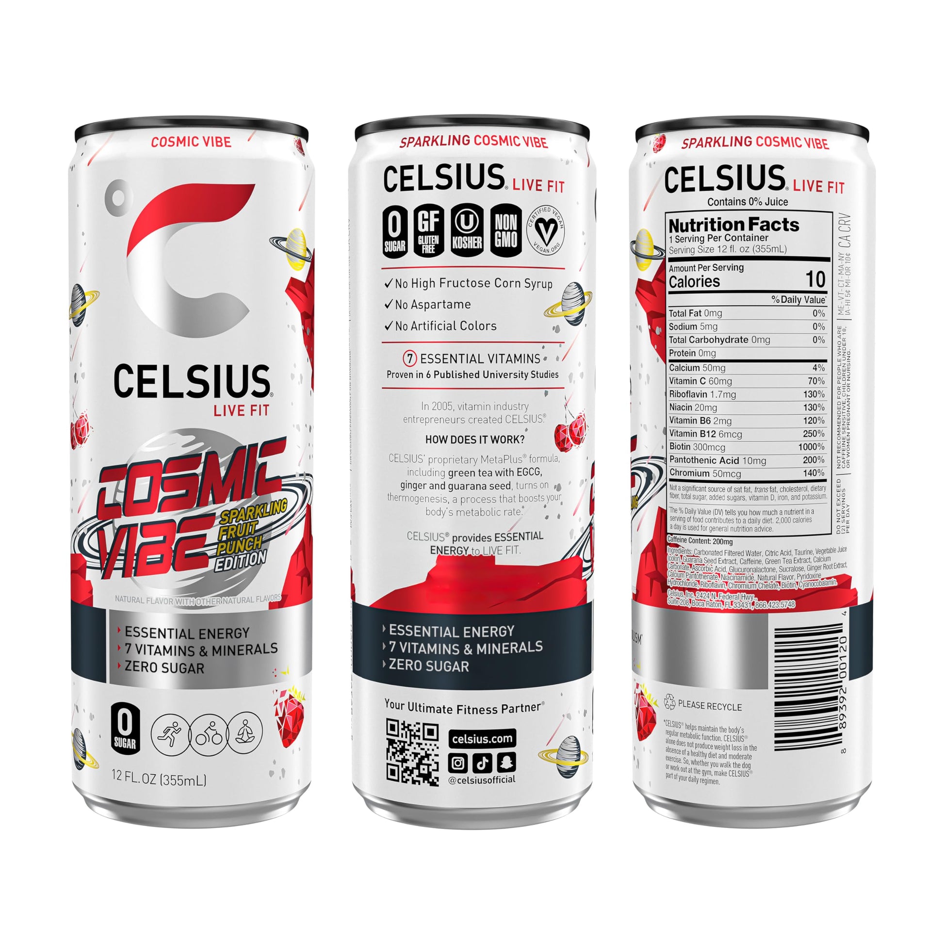 CELSIUS Sparkling Cosmic Vibe, Functional Essential Energy Drink 12 Fl Oz (Pack of 12) CELSIUS