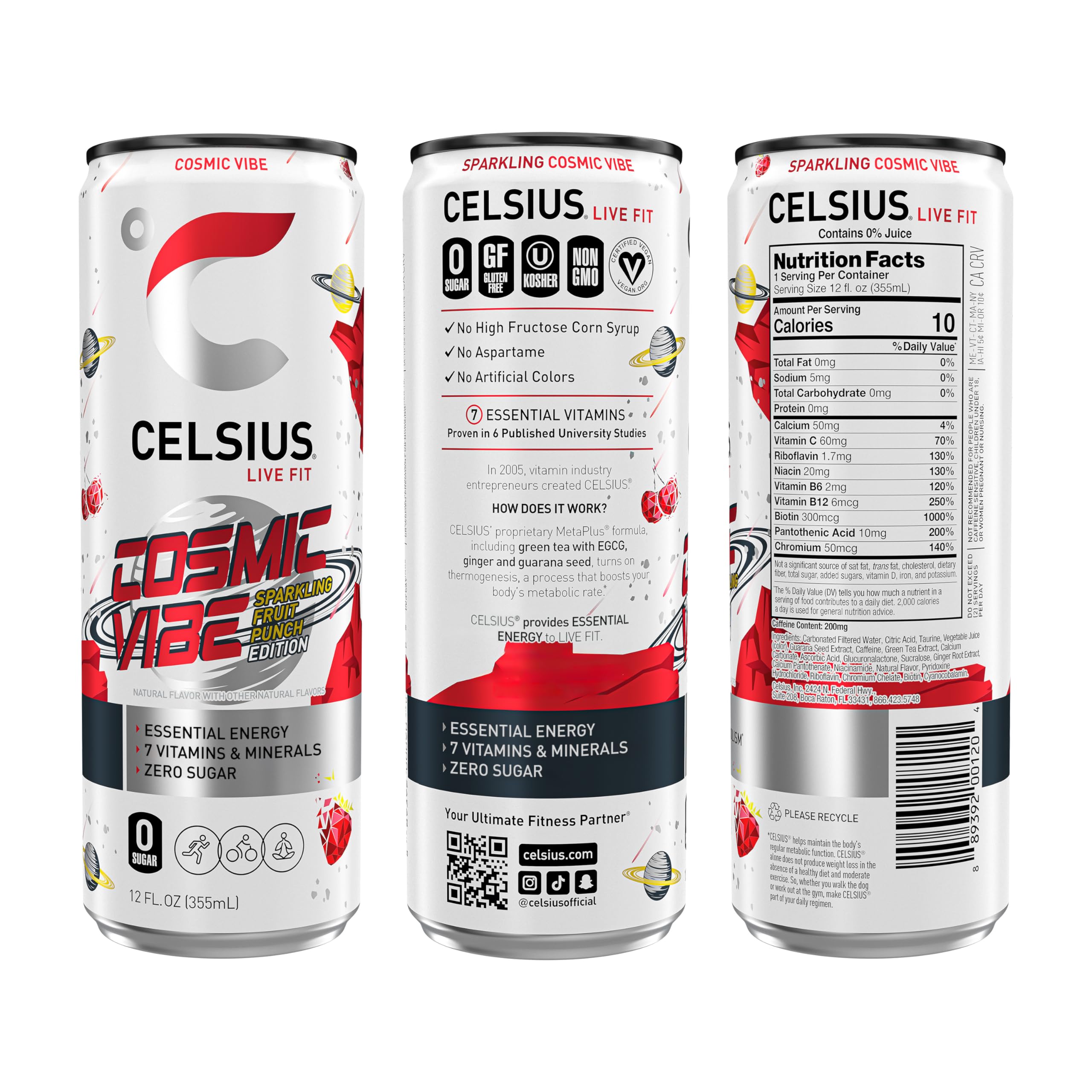 CELSIUS Sparkling Cosmic Vibe, Functional Essential Energy Drink 12 Fl Oz (Pack of 12) CELSIUS
