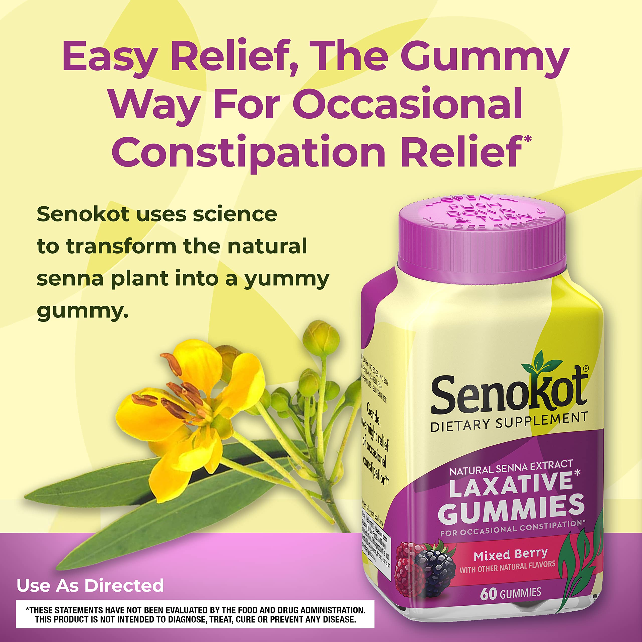 Senokot Dietary Supplement Laxative Gummies, Natural Senna Extract, Gentle, Overnight Relief Senokot