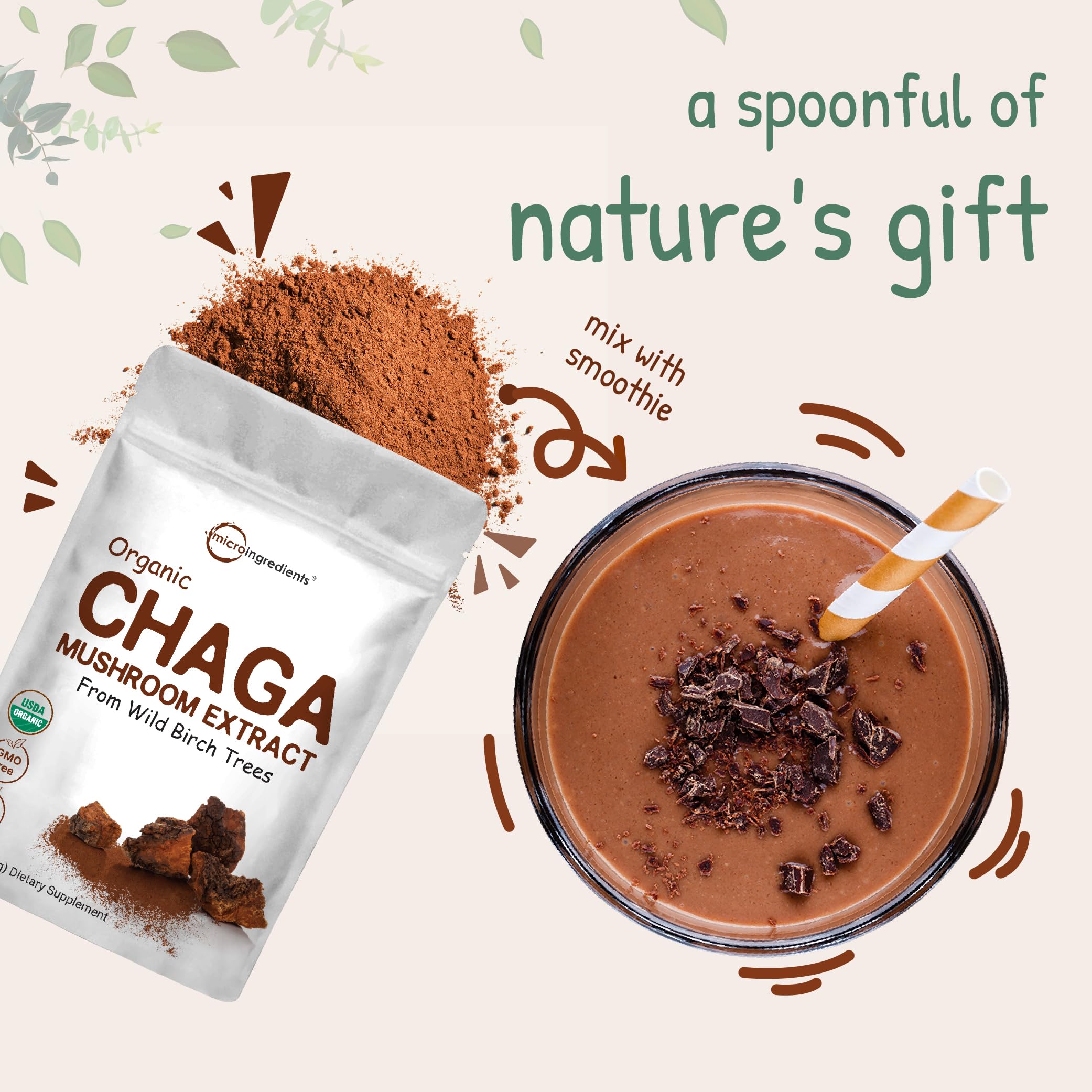 Micro Ingredients Organic Chaga Mushroom Extract 100:1 Powder, 10 Ounce Micro Ingredients