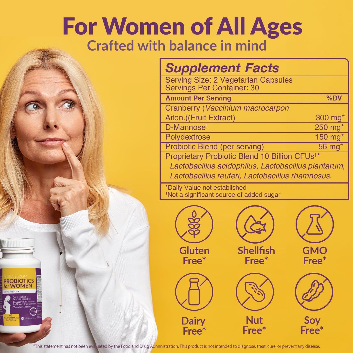 Complete Vaginal Probiotics for Women - w/Added Cranberry, D-mannose to Promote
