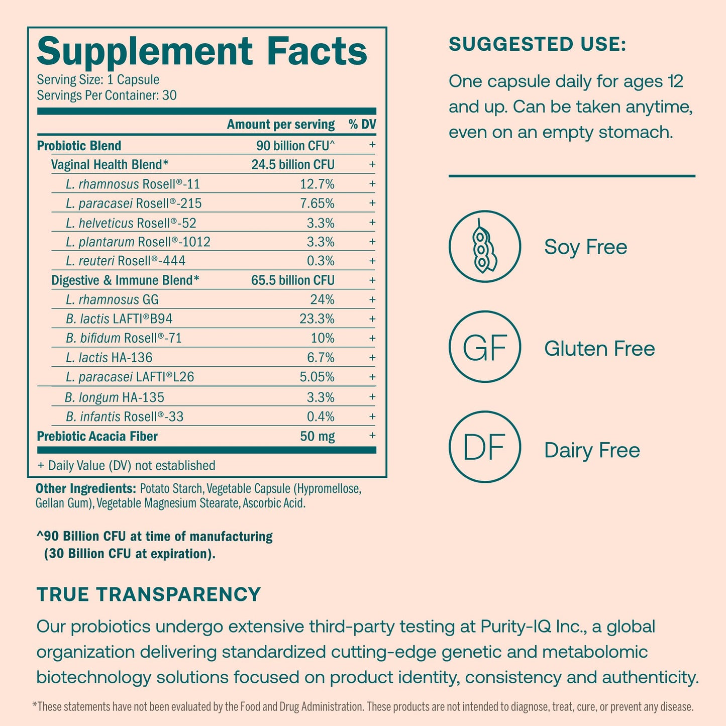 True Grace One Daily Women’s Probiotic - 30 Vegetarian Capsules - Digestive, Vaginal