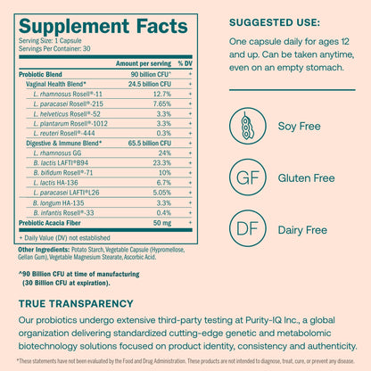 True Grace One Daily Women’s Probiotic - 30 Vegetarian Capsules - Digestive, Vaginal