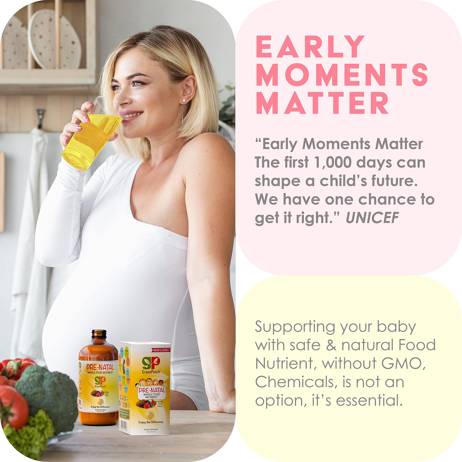 Liquid Prenatal Vitamins for Women - Iron, Natural Folic Acid, Folate, Vitamin D, E, B6 GreenPeach