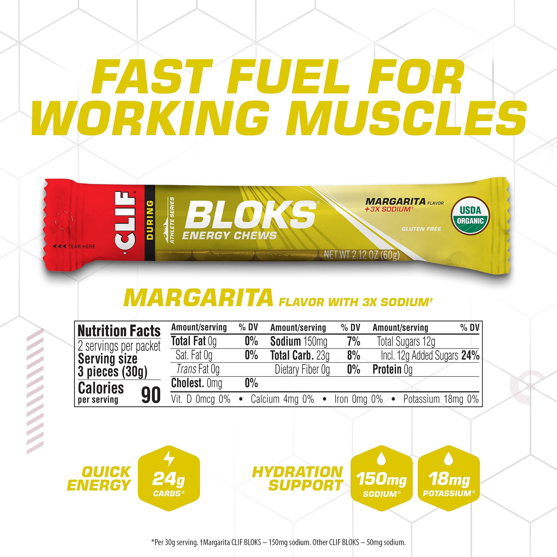 CLIF BLOKS - Margarita Flavor with 3X Sodium - Energy Chews - Non-GMO