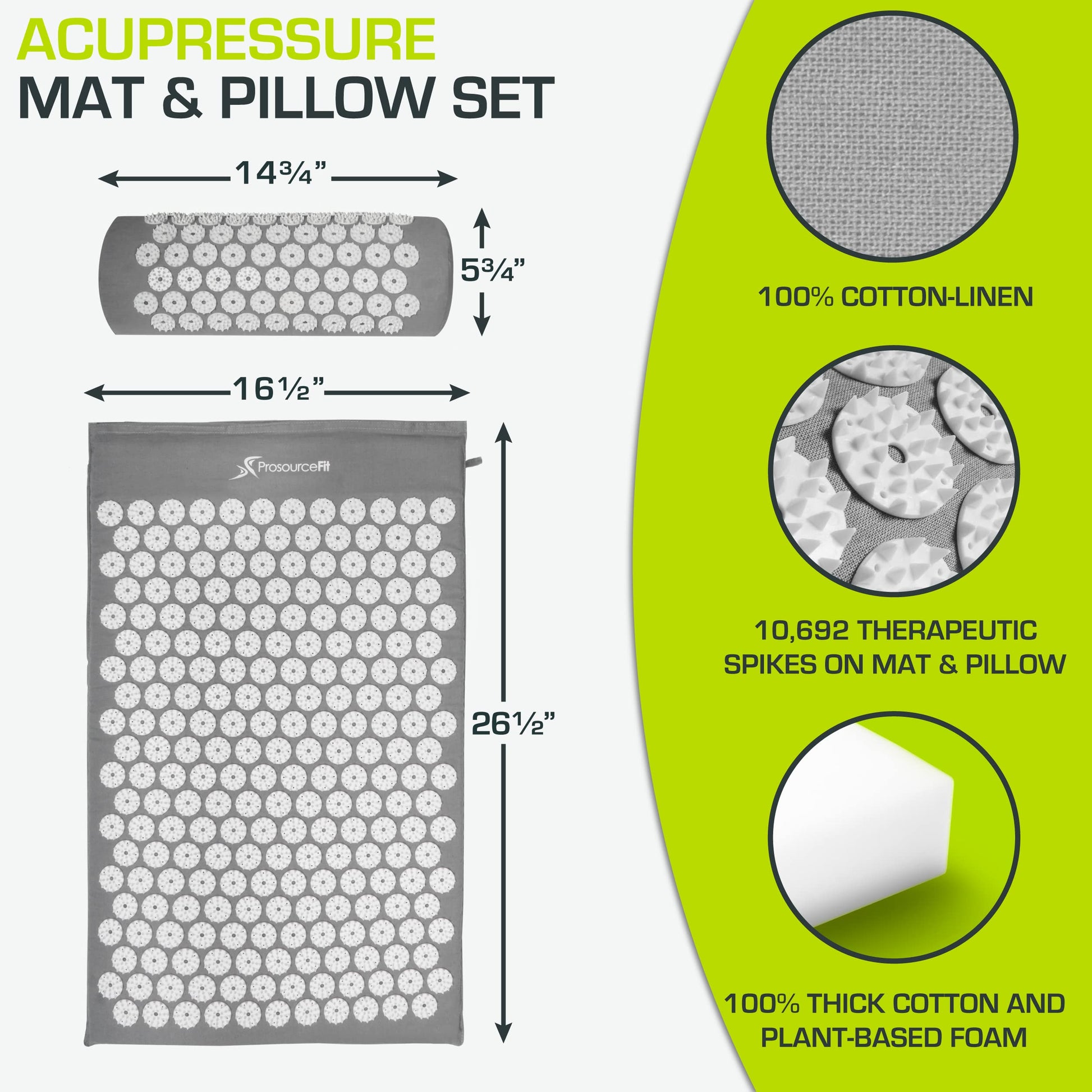 ProsourceFit Acupressure Mat and Pillow Set for Back/Neck Pain Relief and Muscle Relaxation ProsourceFit