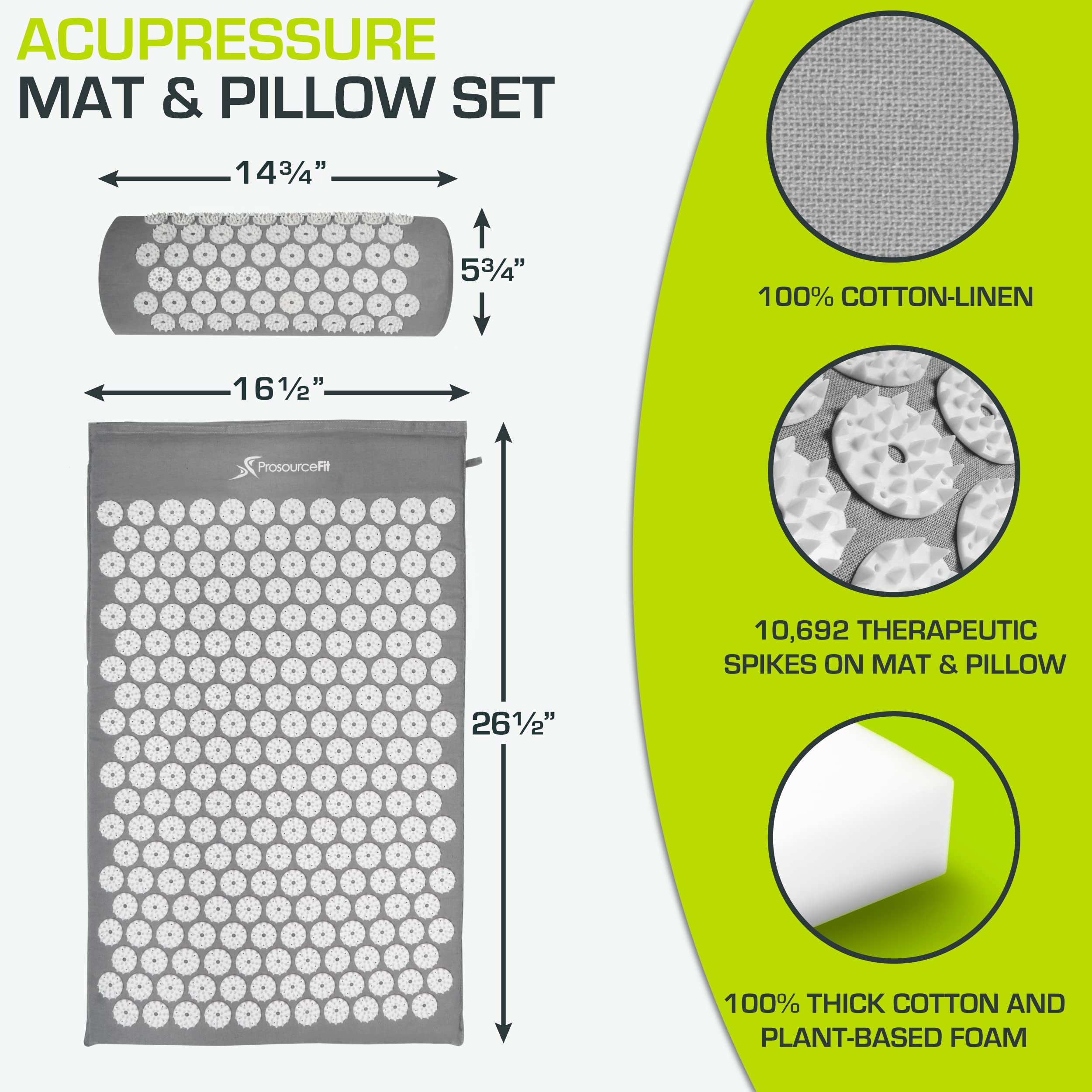 ProsourceFit Acupressure Mat and Pillow Set for Back/Neck Pain Relief and Muscle Relaxation ProsourceFit