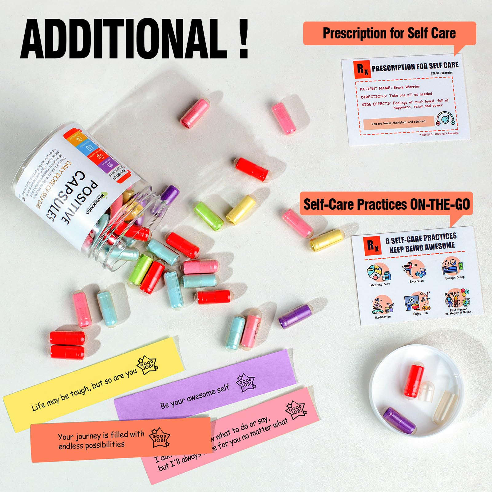 HIONXMGA Positive Messages in a Bottle (60+ Positive Affirmations),Self Care Gifts for Women Men HIONXMGA