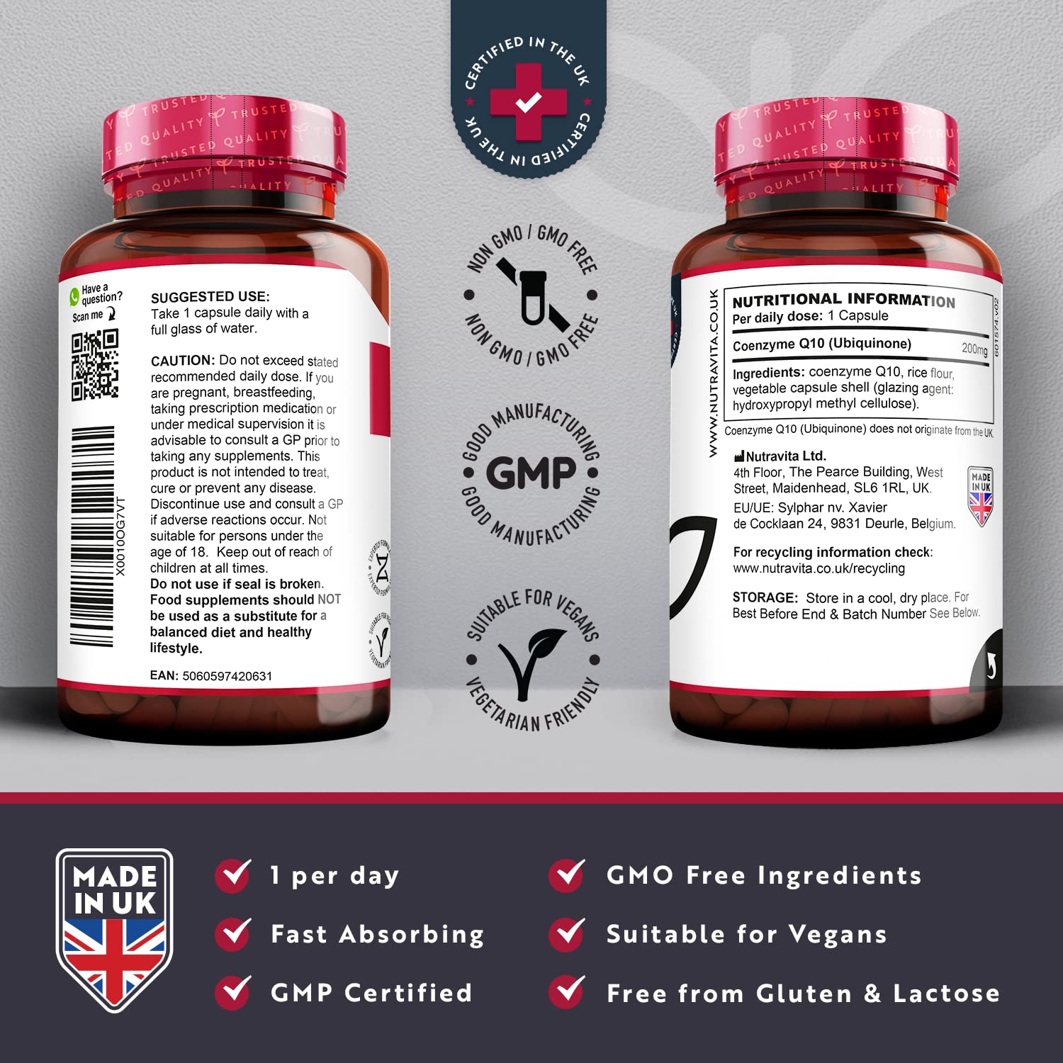 CoQ10 200mg - 120 Vegan Capsules of High Strength Co Enzyme Q10 (4 Months Supply) Nutravita