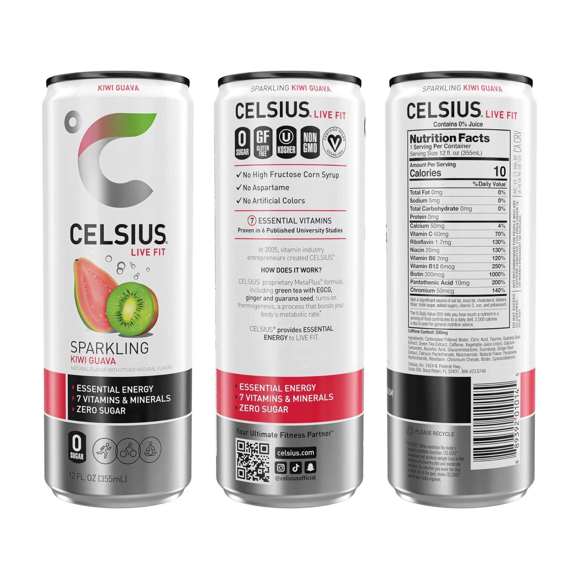 CELSIUS Sparkling Kiwi Guava, Functional Essential Energy Drink 12 Fl Oz (Pack of 12) CELSIUS
