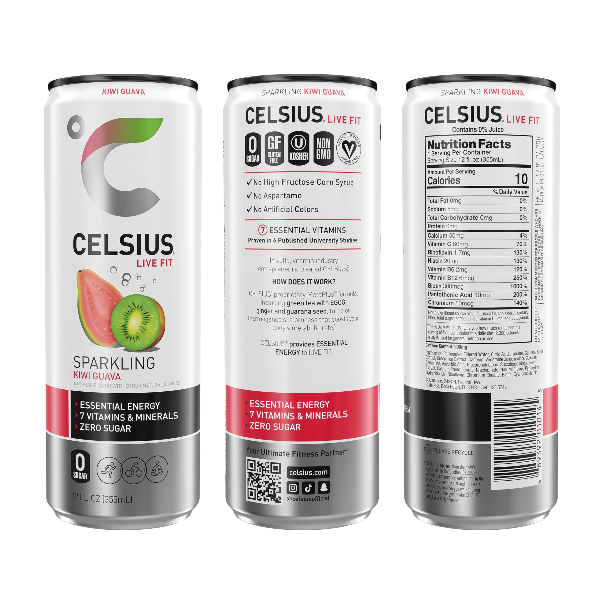CELSIUS Sparkling Kiwi Guava, Functional Essential Energy Drink 12 Fl Oz (Pack of 12) CELSIUS