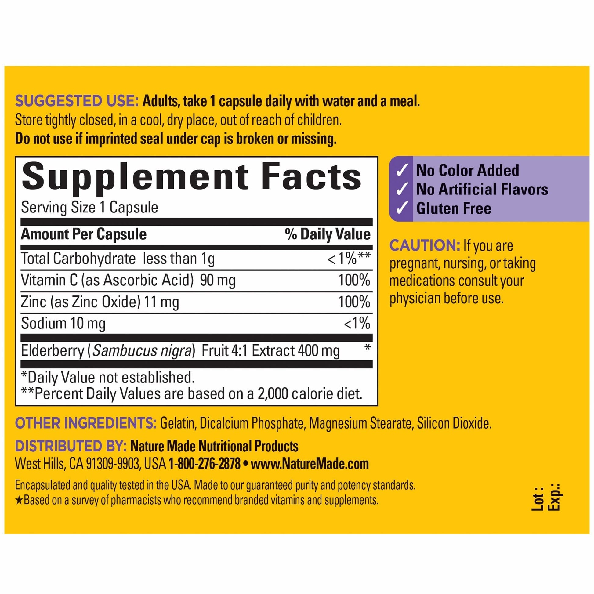 Nature Made Elderberry 400 mg Extract with Vitamin C and Zinc, Dietary Supplement Nature Made